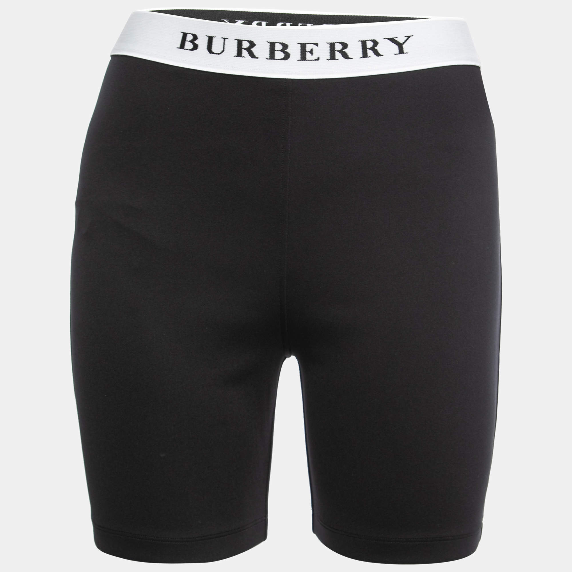 Pre Owned Burberry Black Jersey Logo Waistband Detail Shorts L