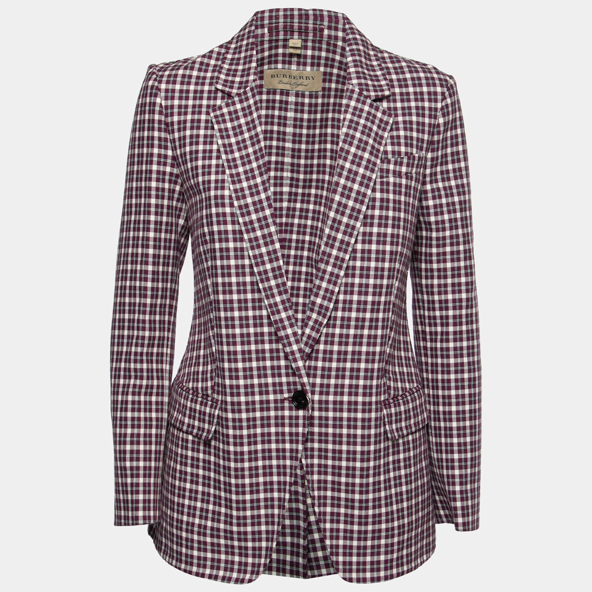 Pre Owned Burberry Purple Check Patterned Cotton Single-Breasted Blazer S