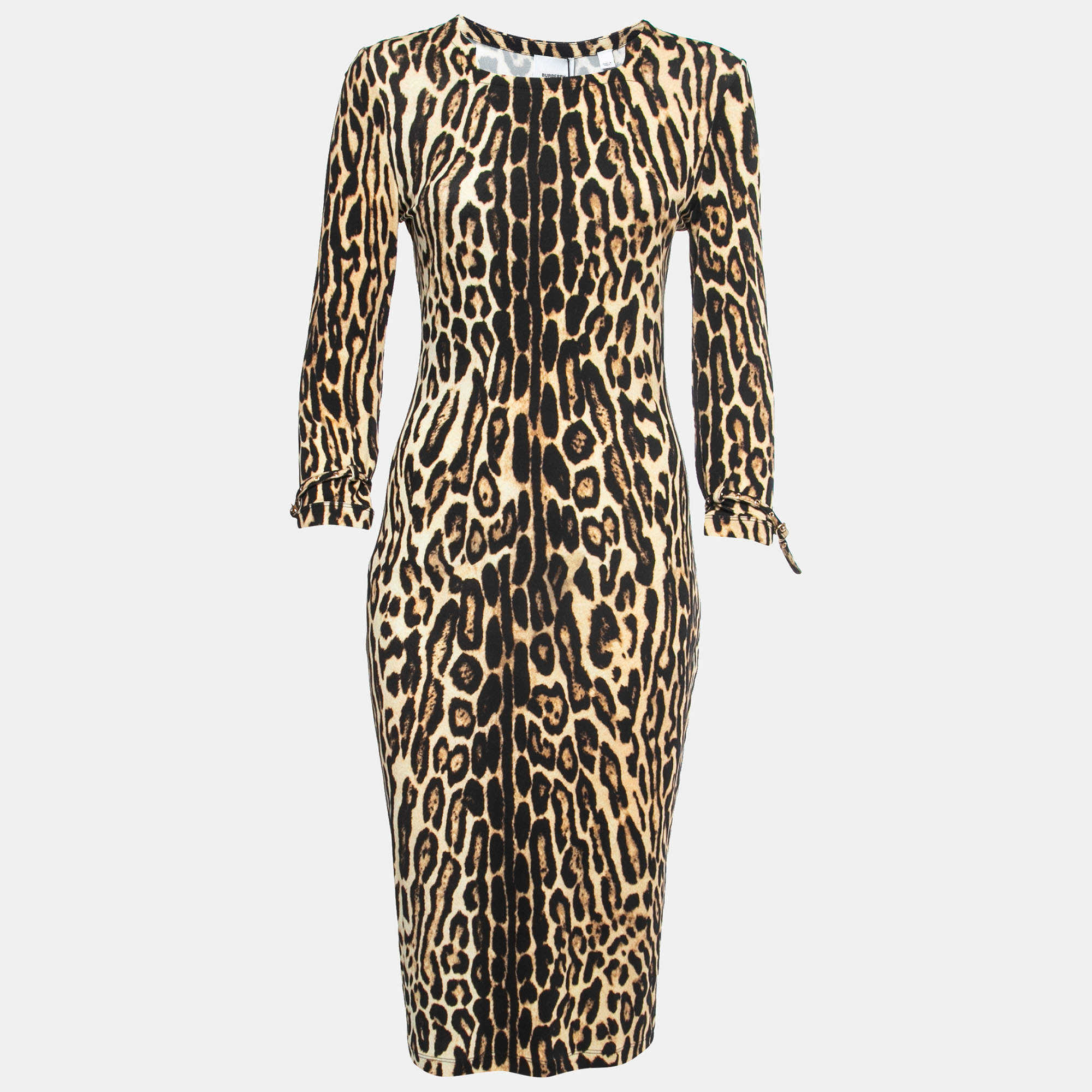 Pre Owned Burberry Beige Leopard Print Stretch Jersey Midi Dress M