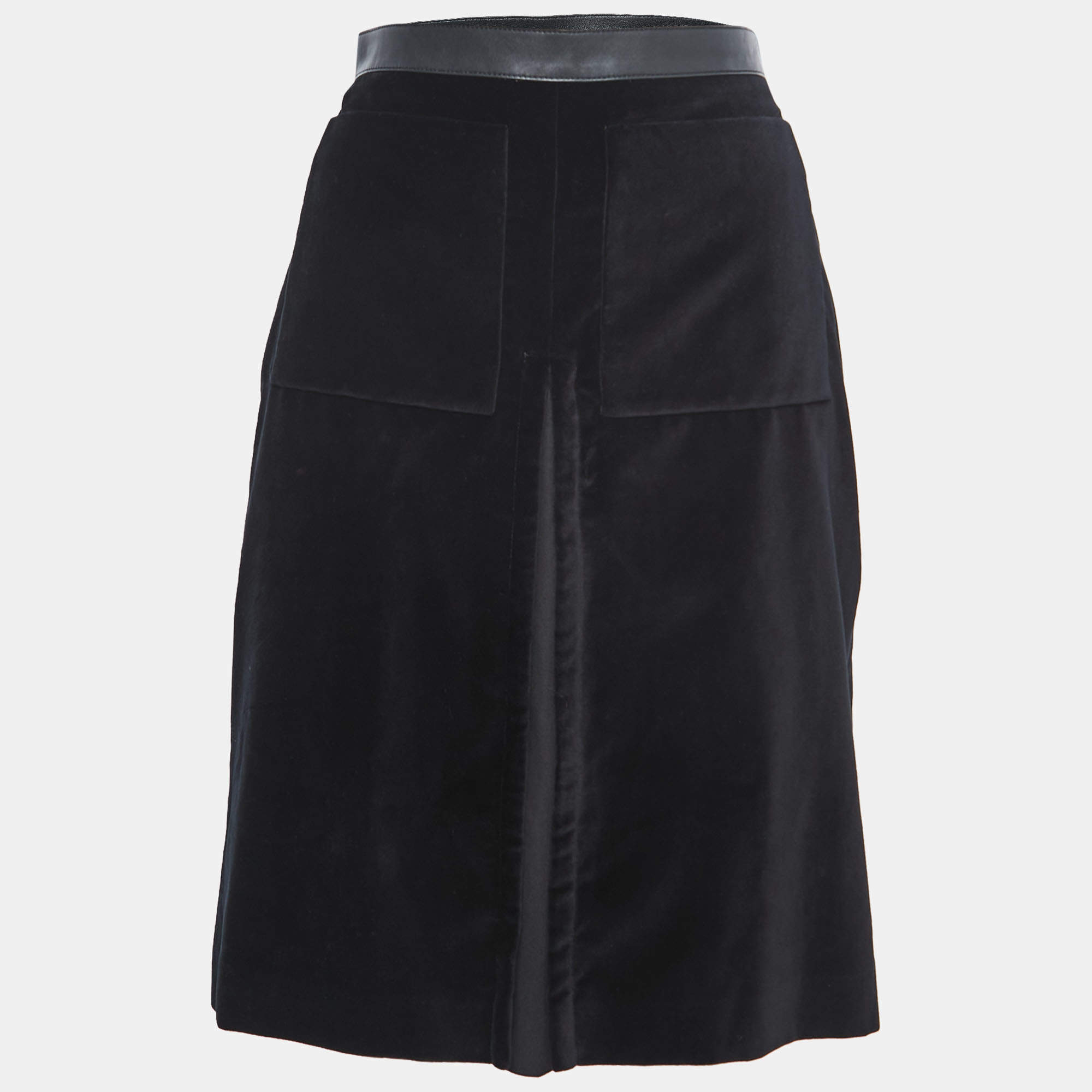 Pre Owned Burberry Black Velvet A-Line Mini Skirt S