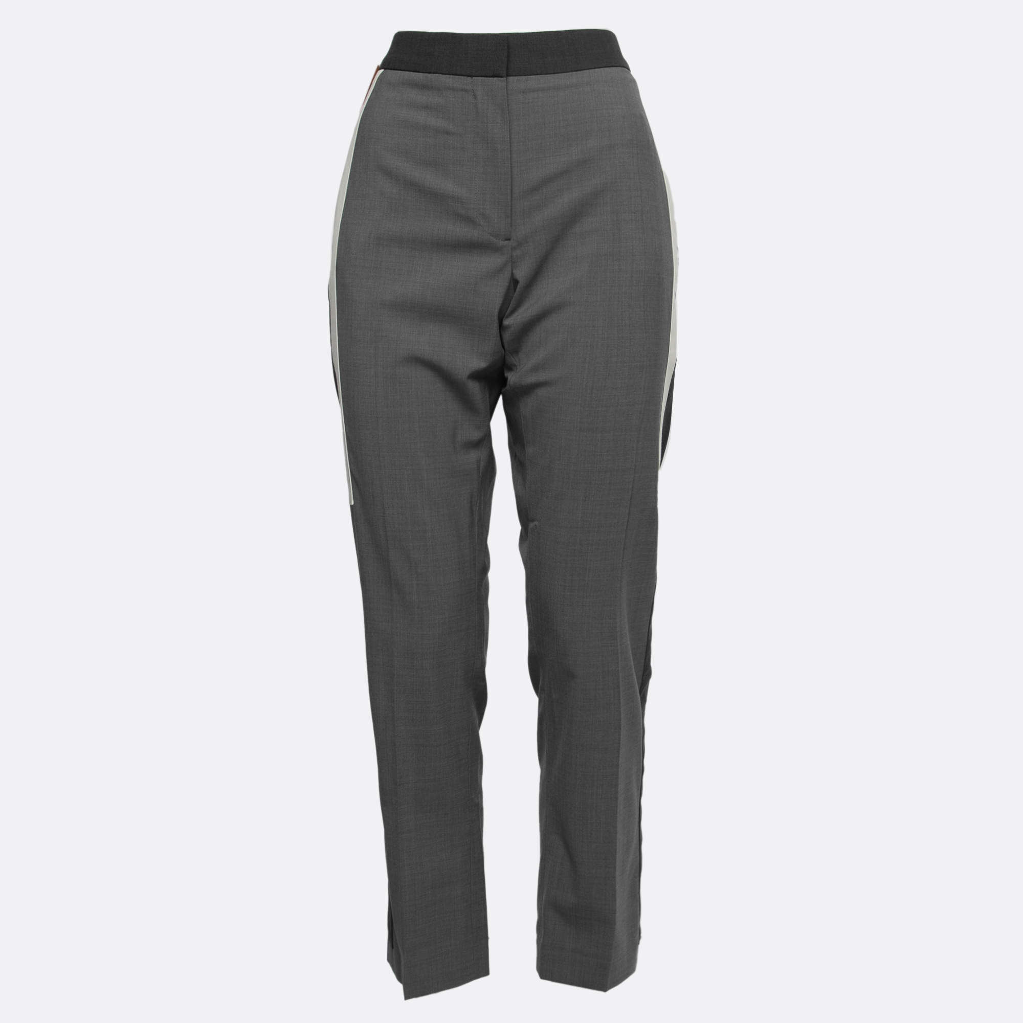 Pre Owned Burberry Grey Crepe Wool Side Stripe Trousers M