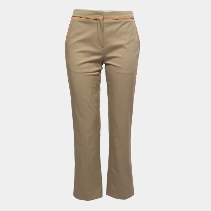Pre Owned Burberry Tan Cotton Pipping Detail Trousers XS