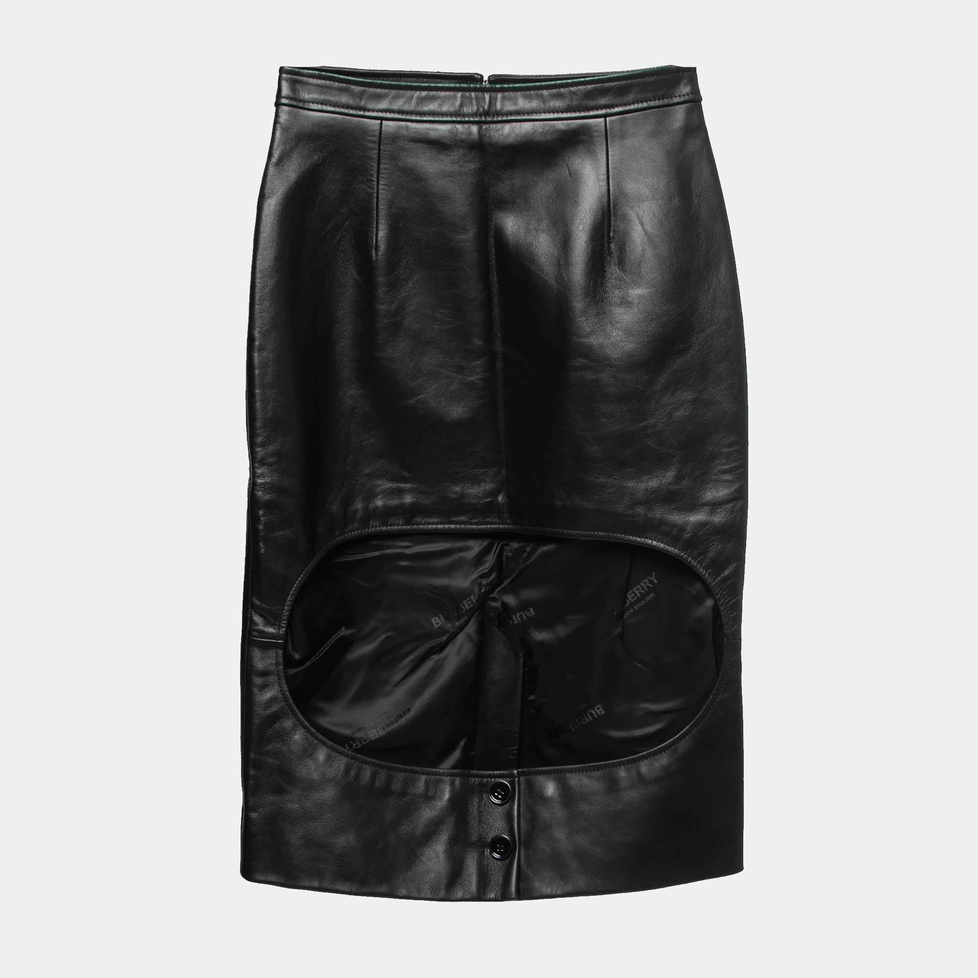 Burberry Black Leather Cut Out Pencil Skirt XS
