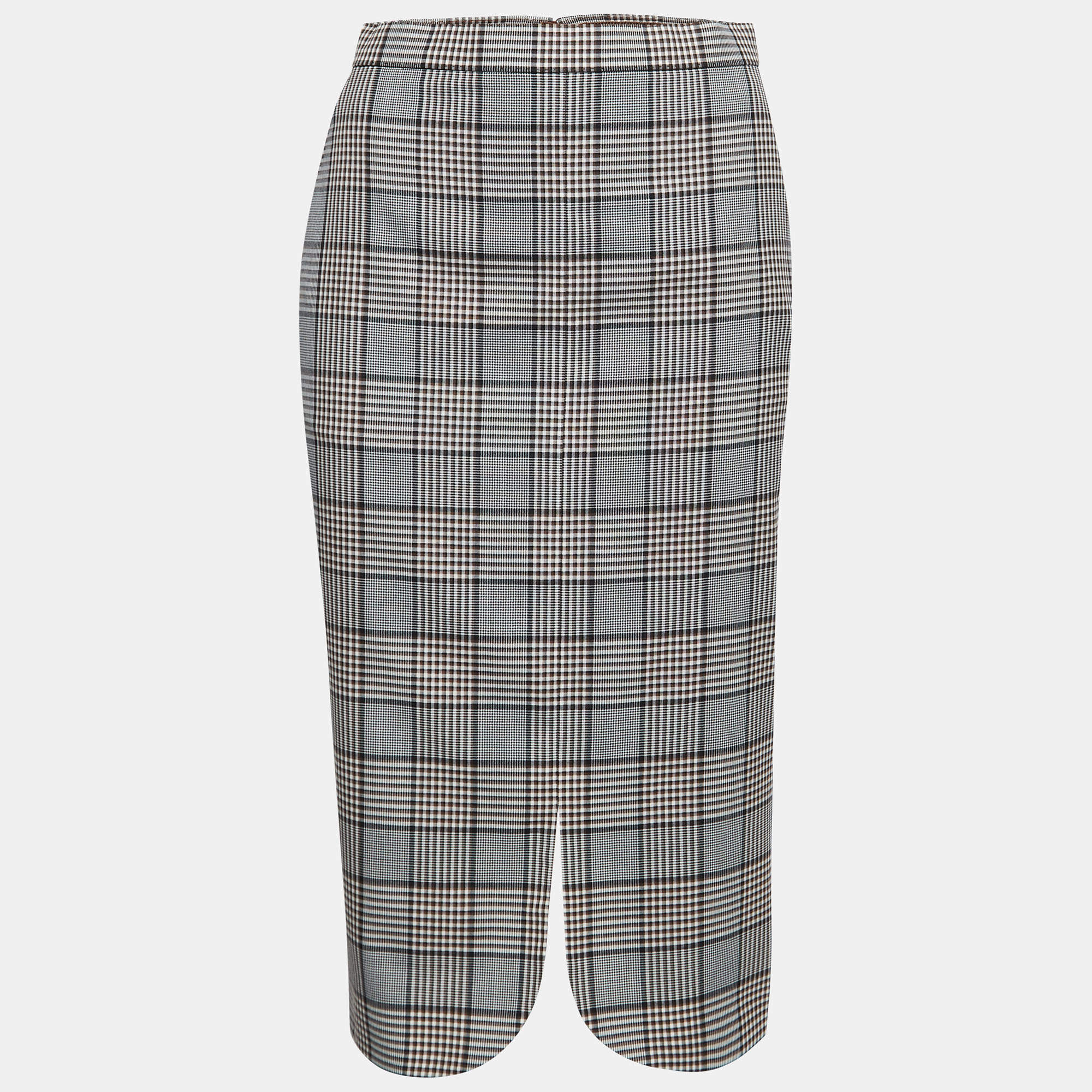 Pre Owned Burberry Deep Taupe Checked Wool Pencil Skirt S
