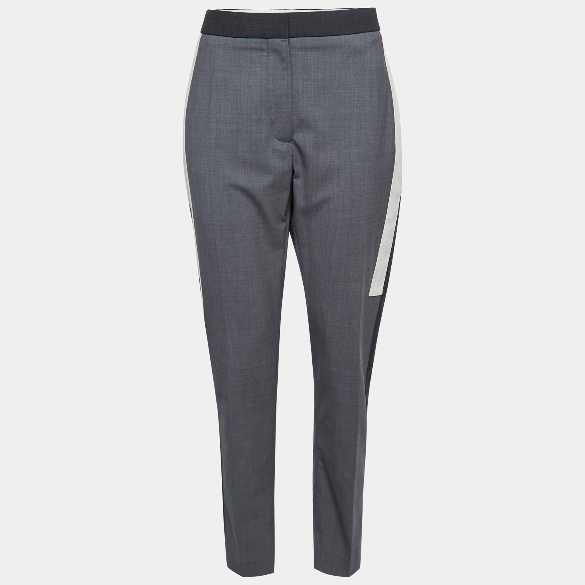 Pre Owned Burberry Grey Wool Stripe Detail Jacinda Cropped Trousers M
