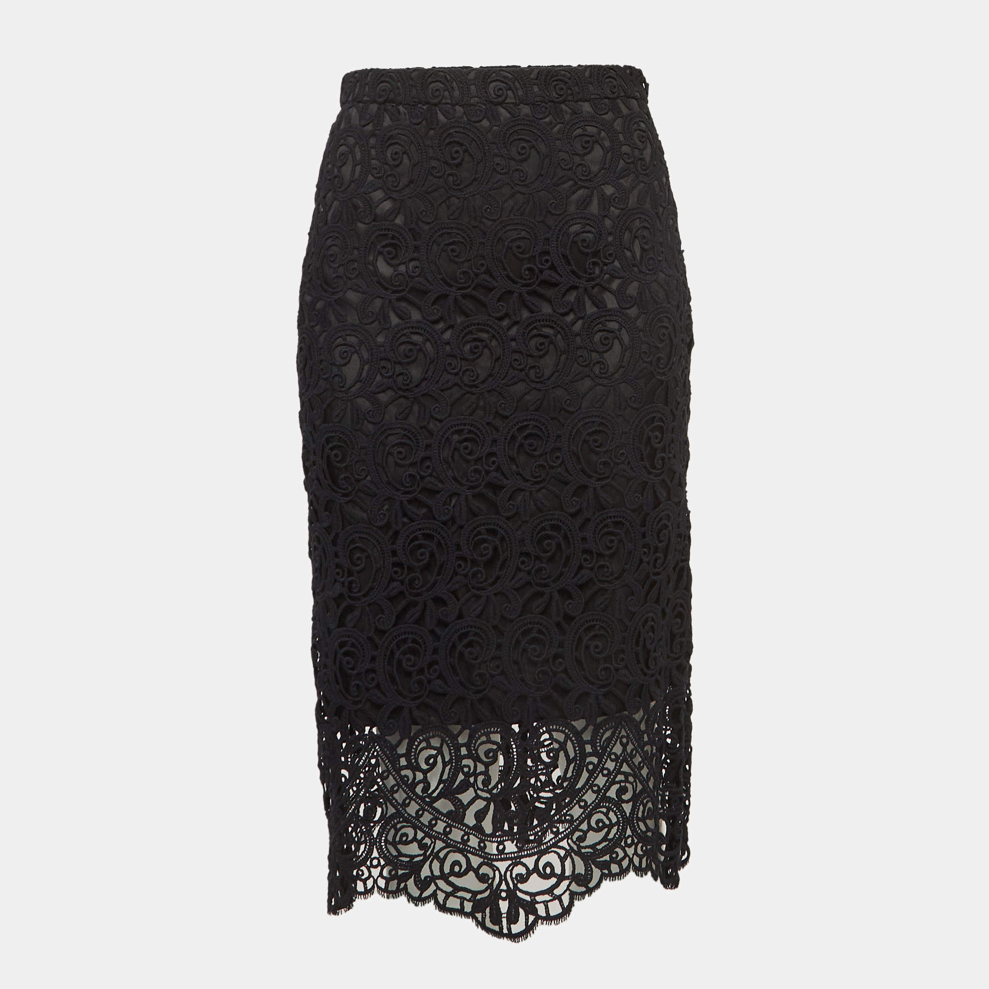 Burberry Black Macrame Lace Midi Pencil Skirt S