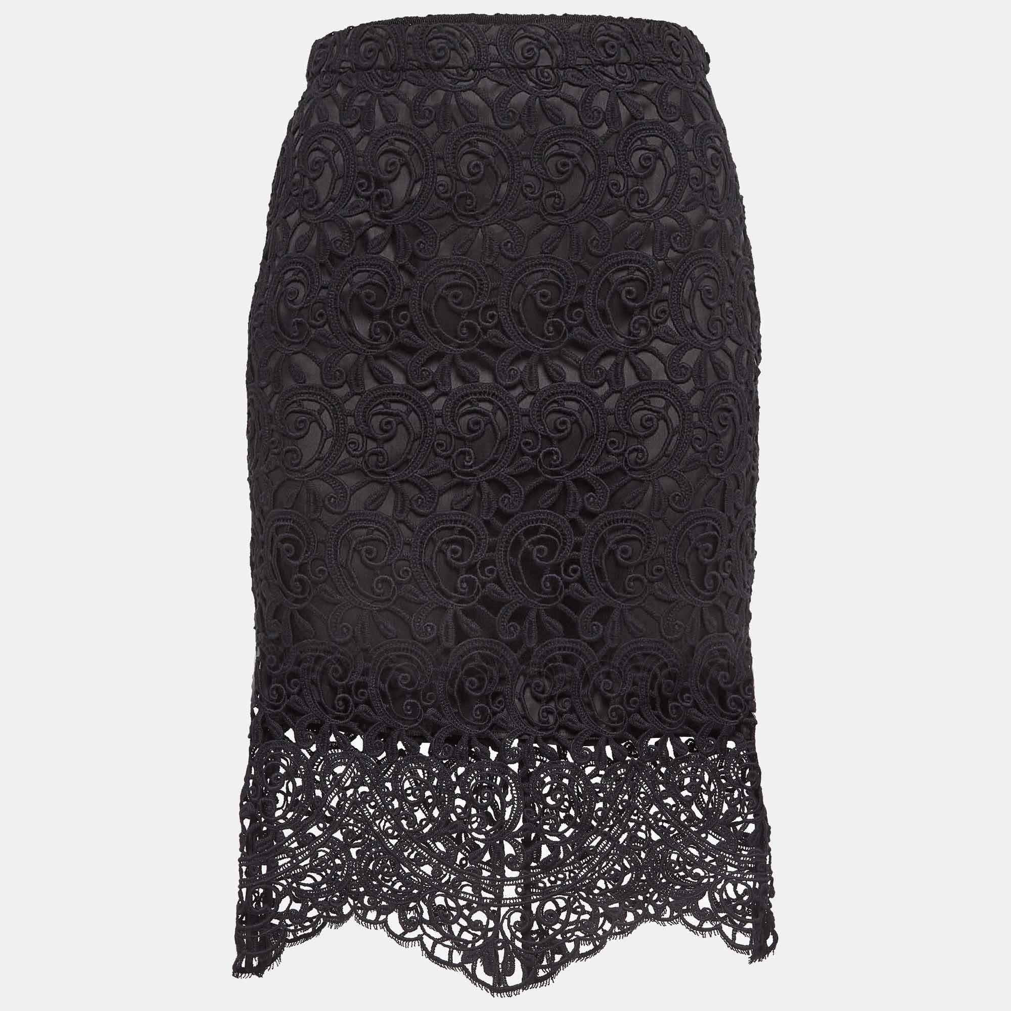 Burberry Black Lace Pencil Midi Skirt S