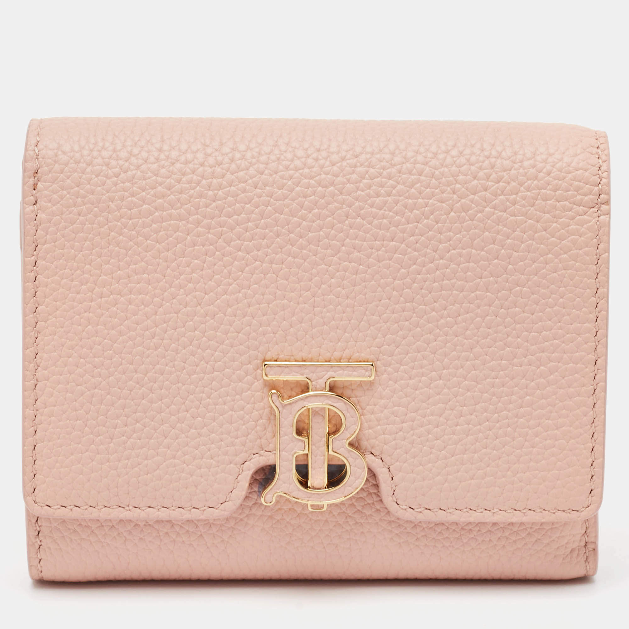 Pre Owned Burberry Pink Leather TB Trifold Wallet