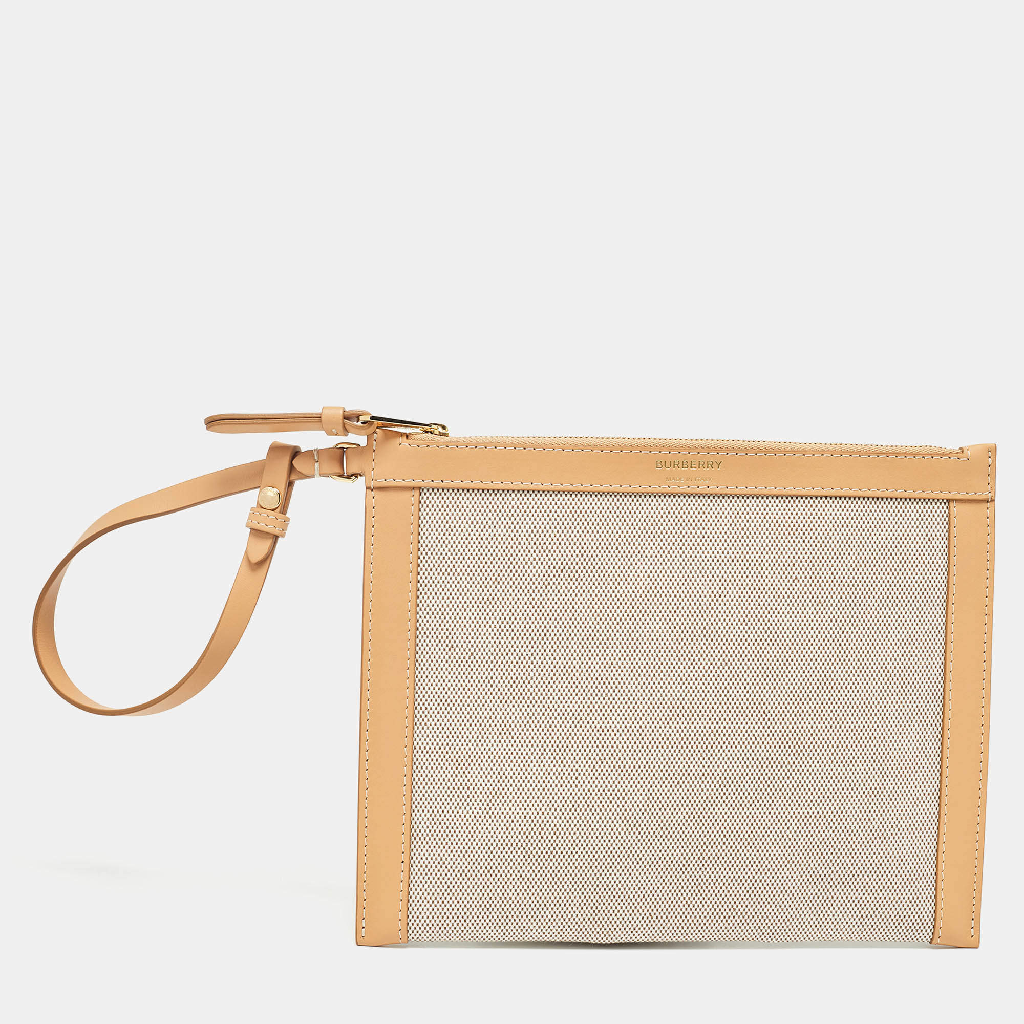 Burberry Beige/Tan Canvas and Leather Wristlet Pouch