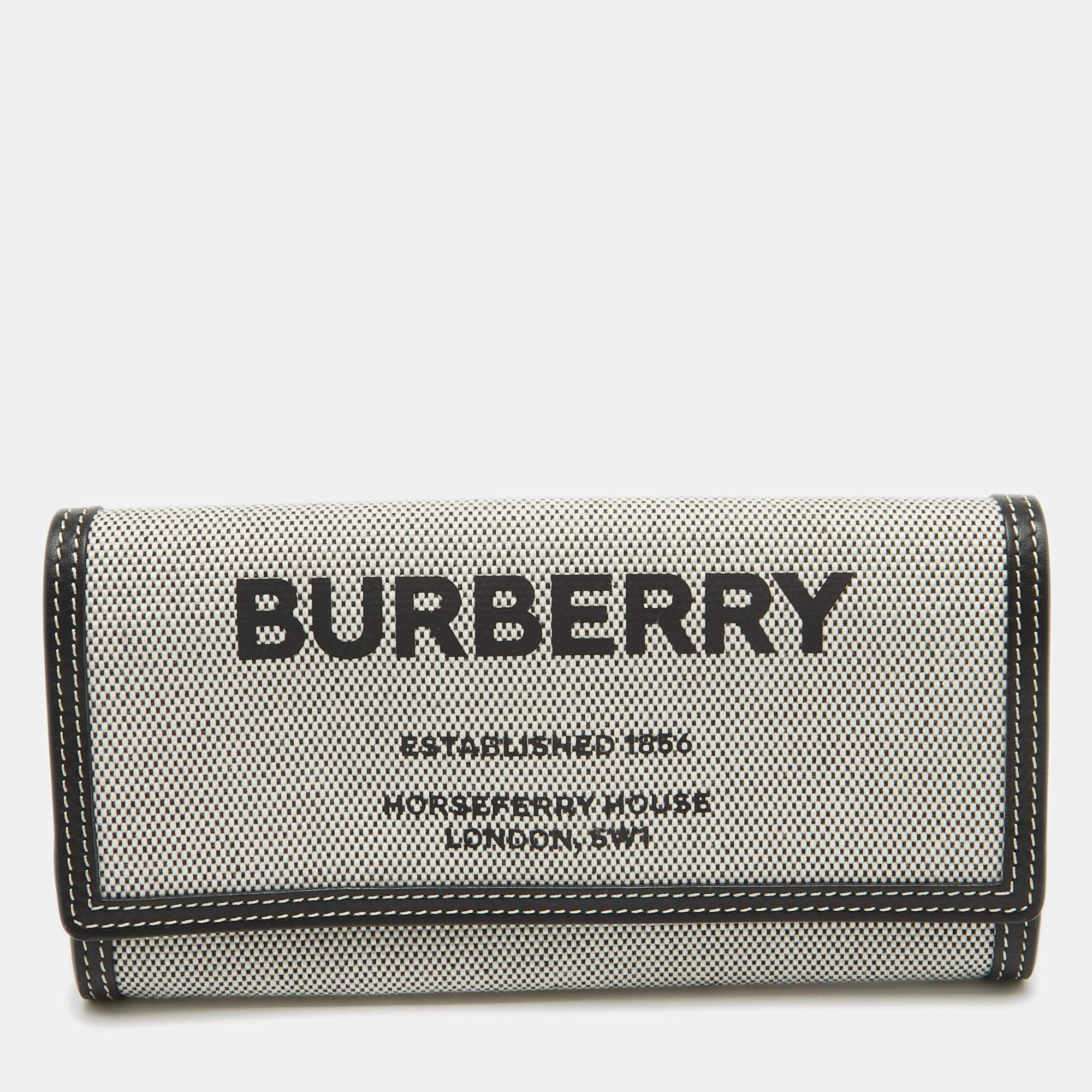 Burberry Black/White Canvas and Leather Halton Continental Wallet