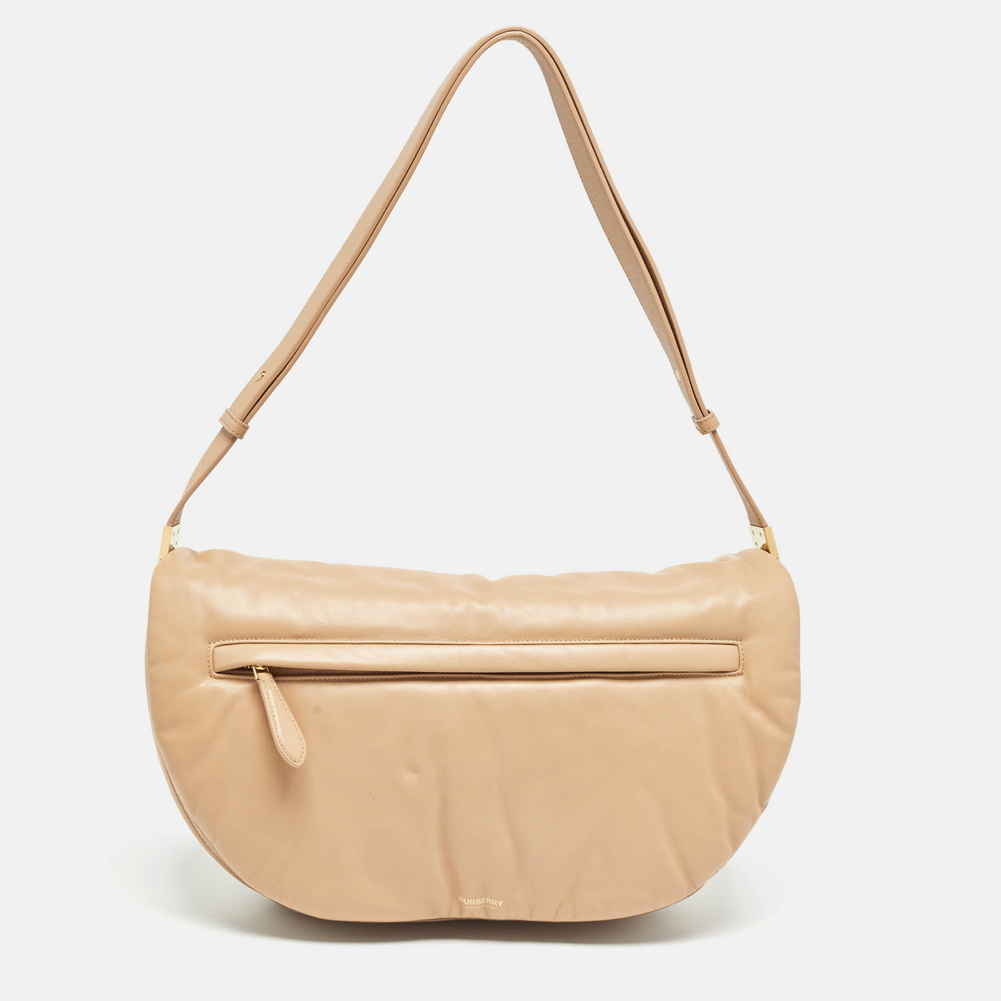 Pre Owned Burberry Beige Leather XL Olympia Shoulder Bag