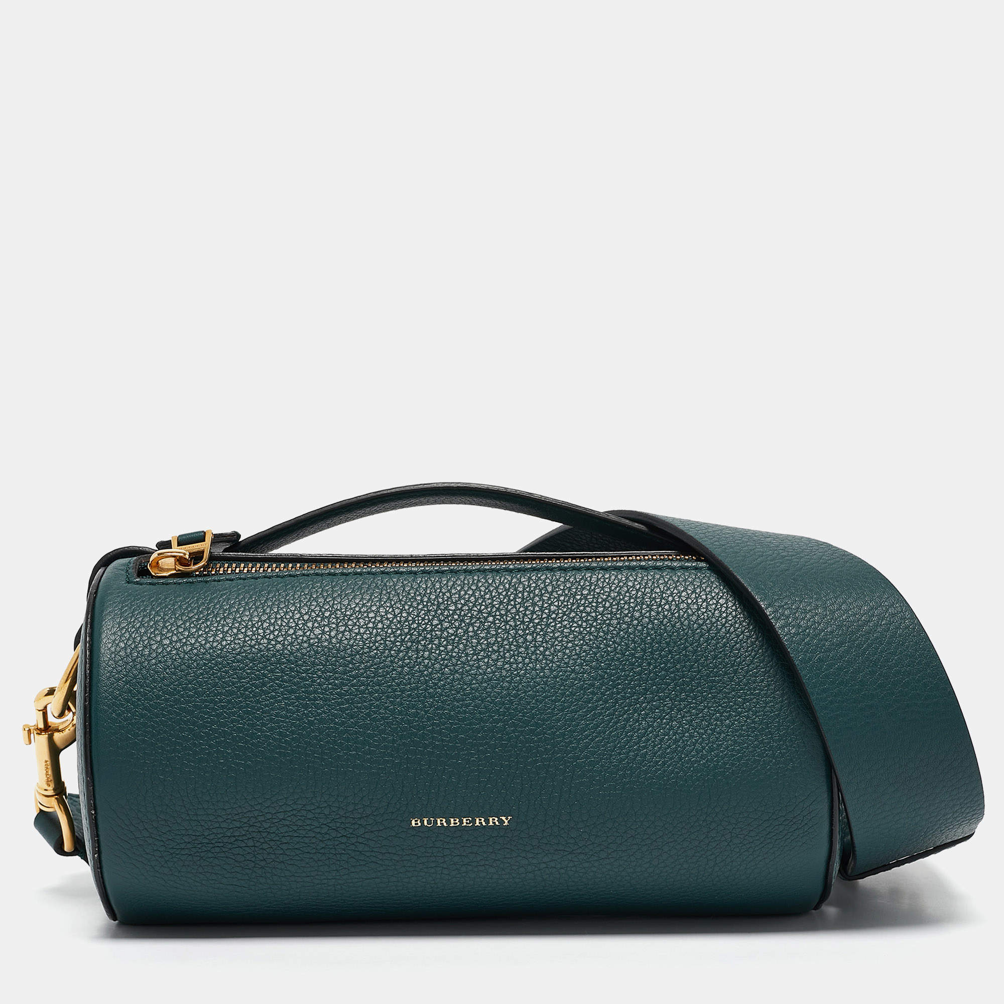 Pre Owned Burberry Teal Green Leather Barrel Bag