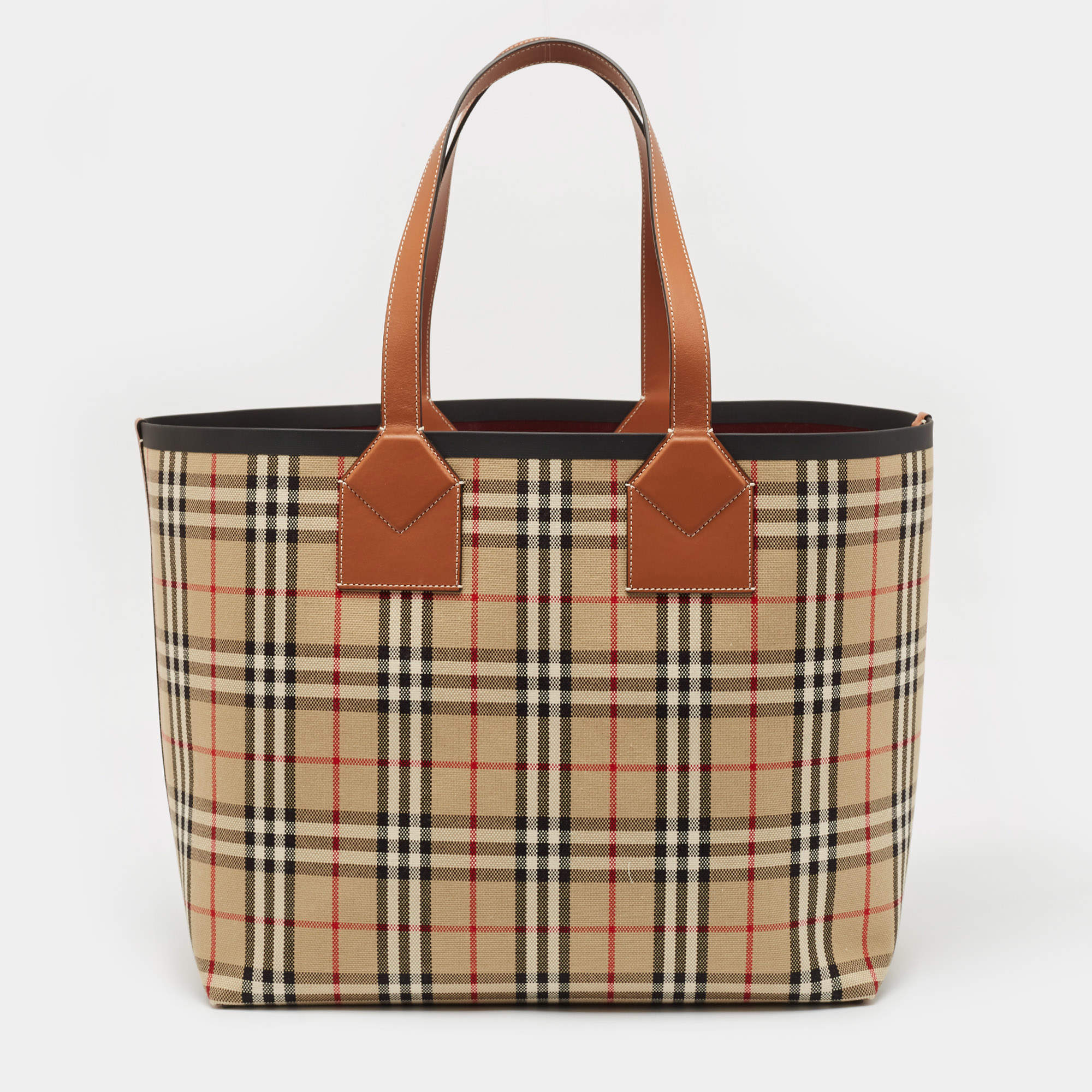 Pre Owned Burberry Briar Brown/Black Vintage Check Canvas Large London Tote