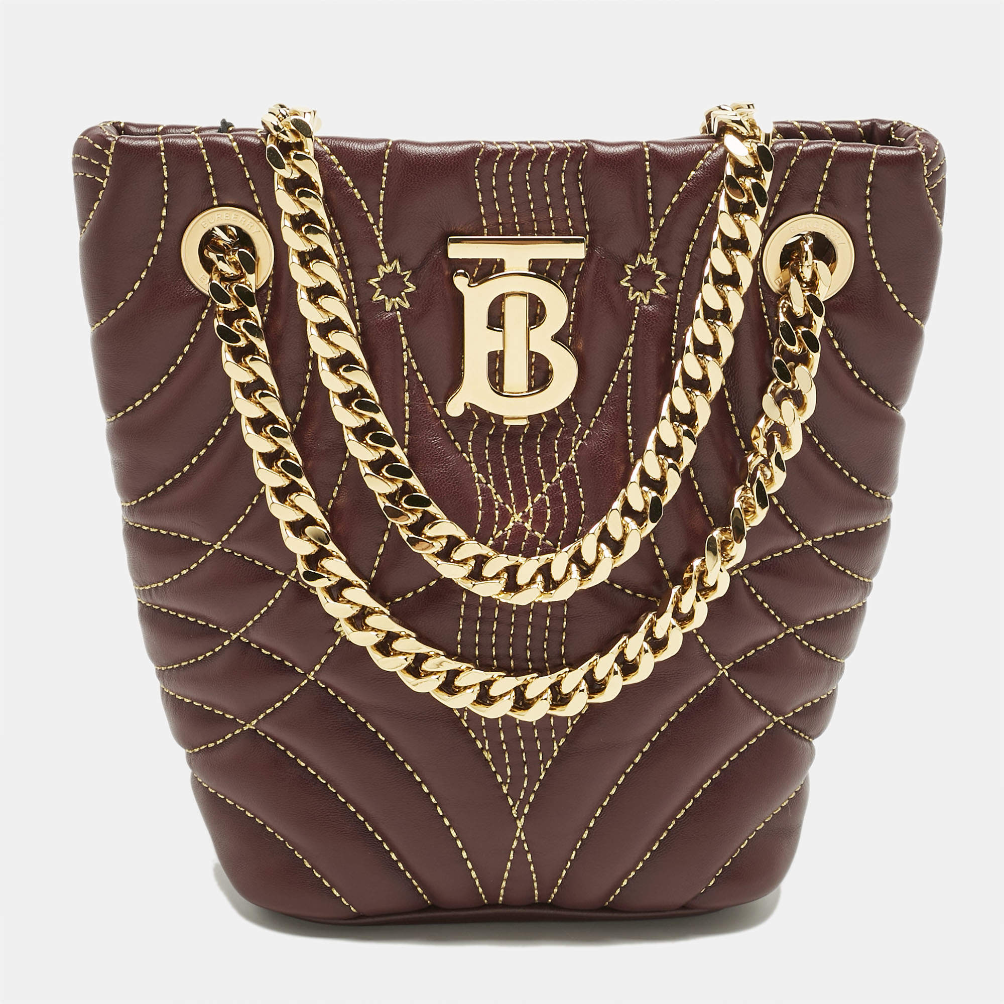 مملوكة مسبقًا Burberry Dark Maroon Quilted Leather Mini Lola Bucket Bag