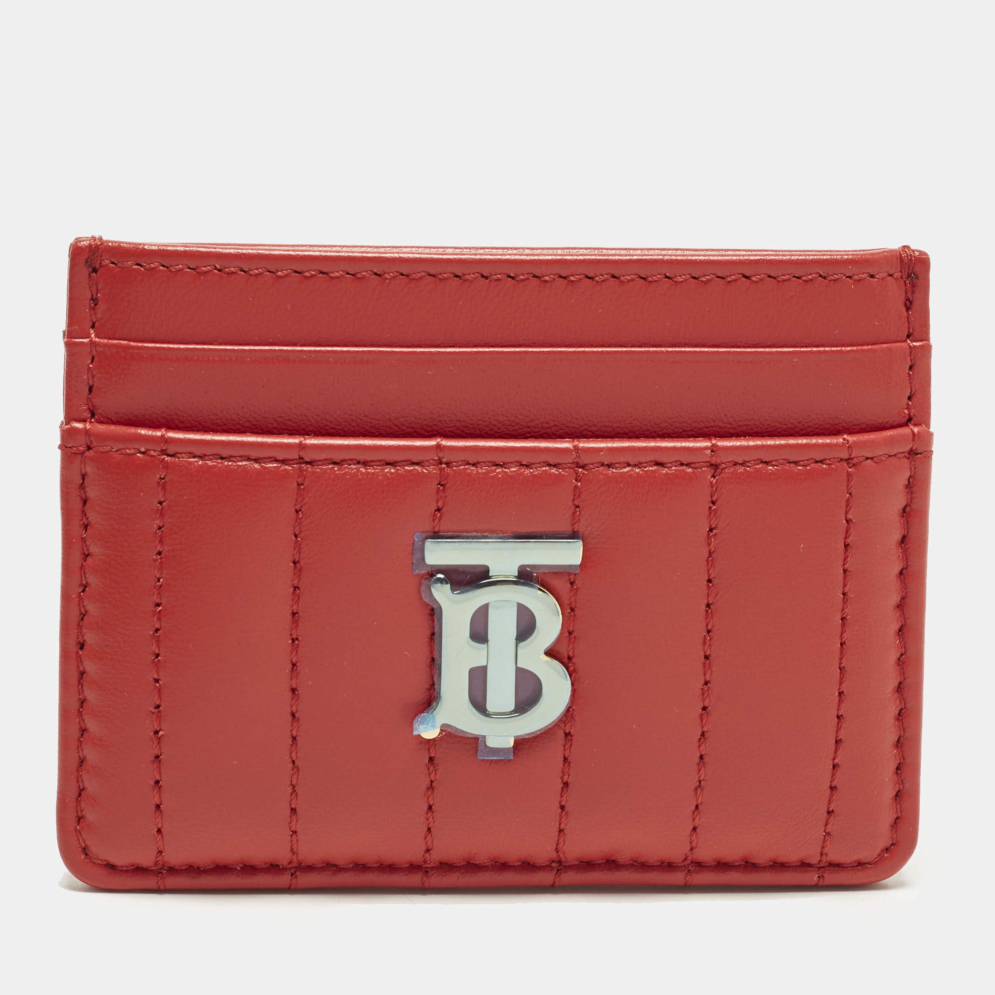 Pre Owned Burberry Lola Red Quilted Leather Card Holder