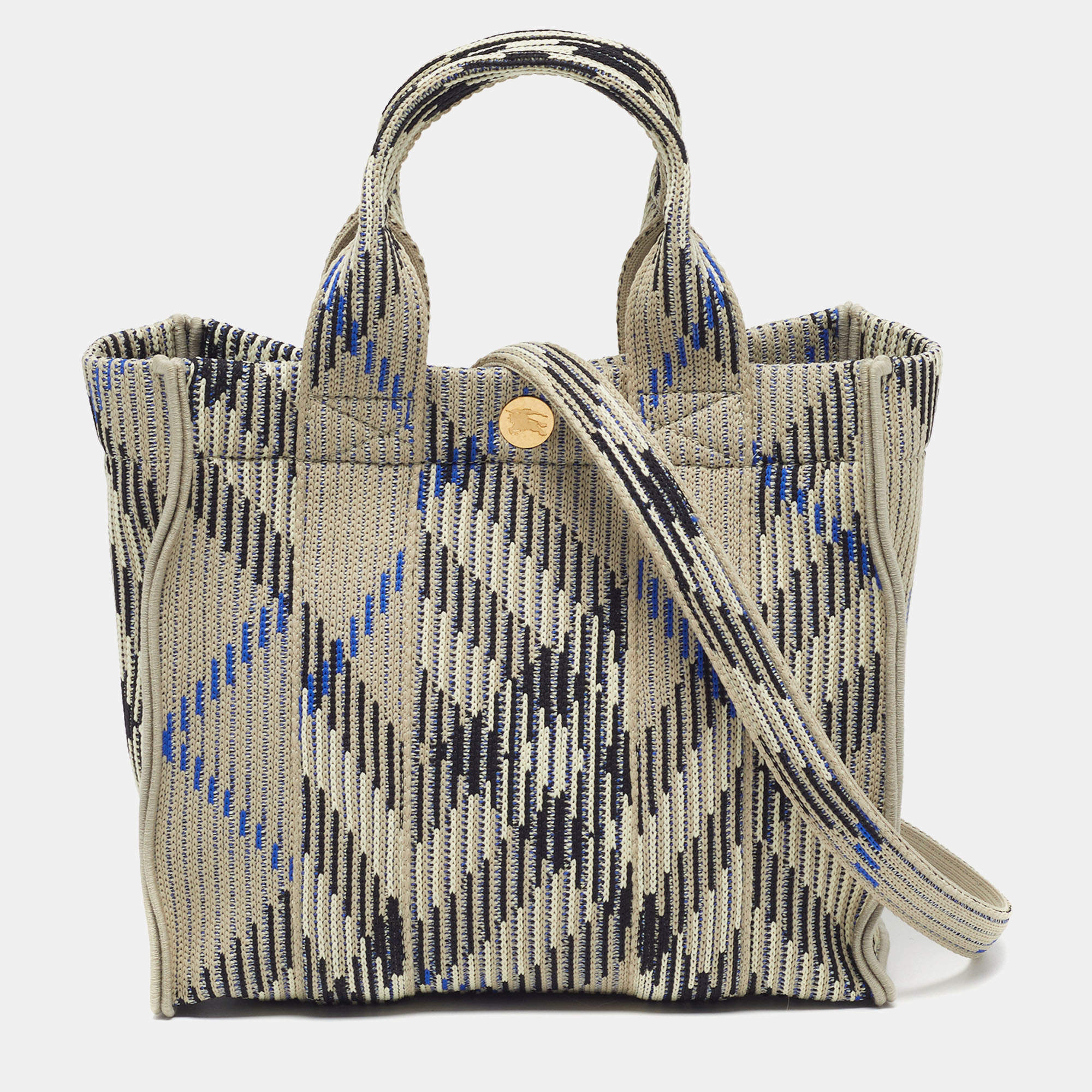 مملوكة مسبقًا Burberry Grey/Blue Check Knit Fabric Tote