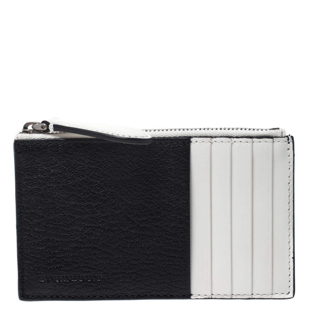 Pre Owned Burberry Black/White Leather Alwyn Zip Card Holder