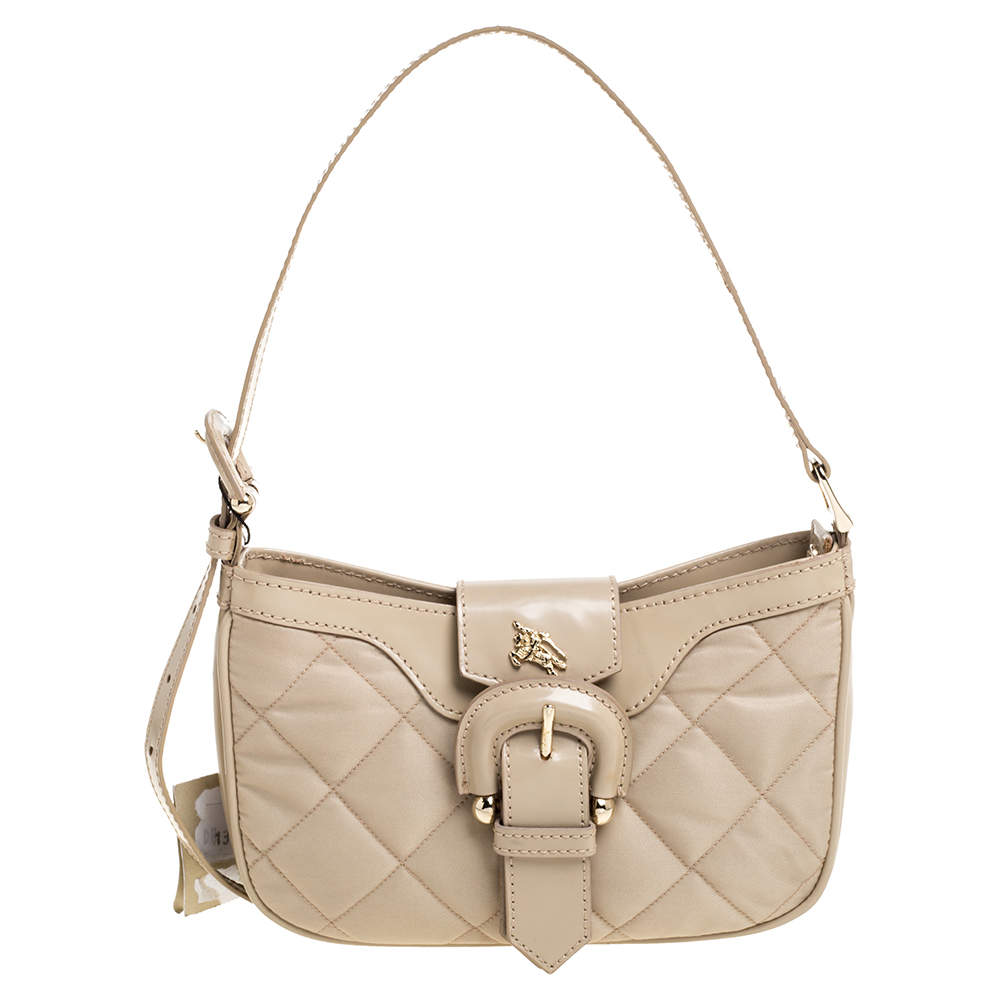 Burberry Beige Quilted Nylon and Patent Leather Sophie Small Shoulder Bag
