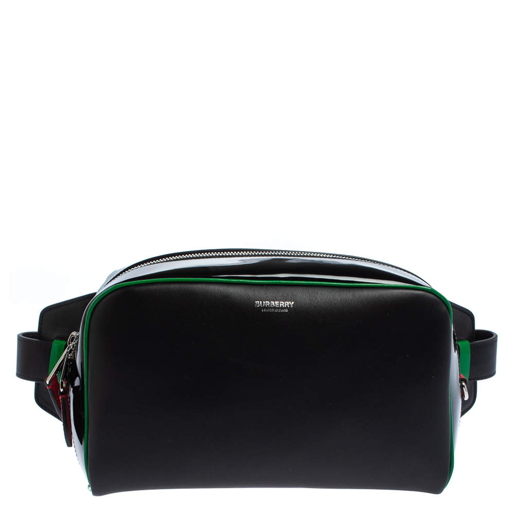 Pre Owned Burberry Black Leather and Patent Leather Cube Bumbag