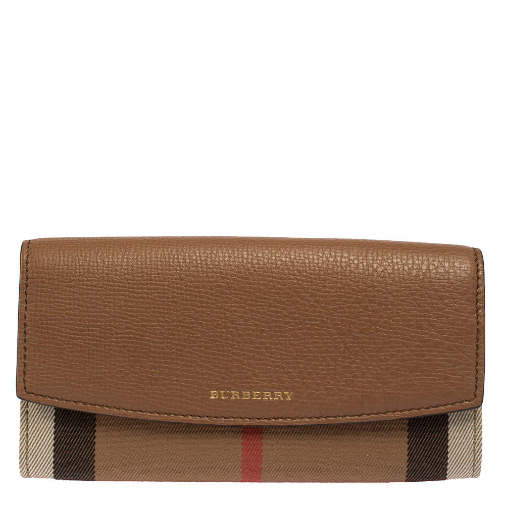 مملوكة مسبقًا Burberry Brown House Check Canvas and Leather Porter Continental Wallet