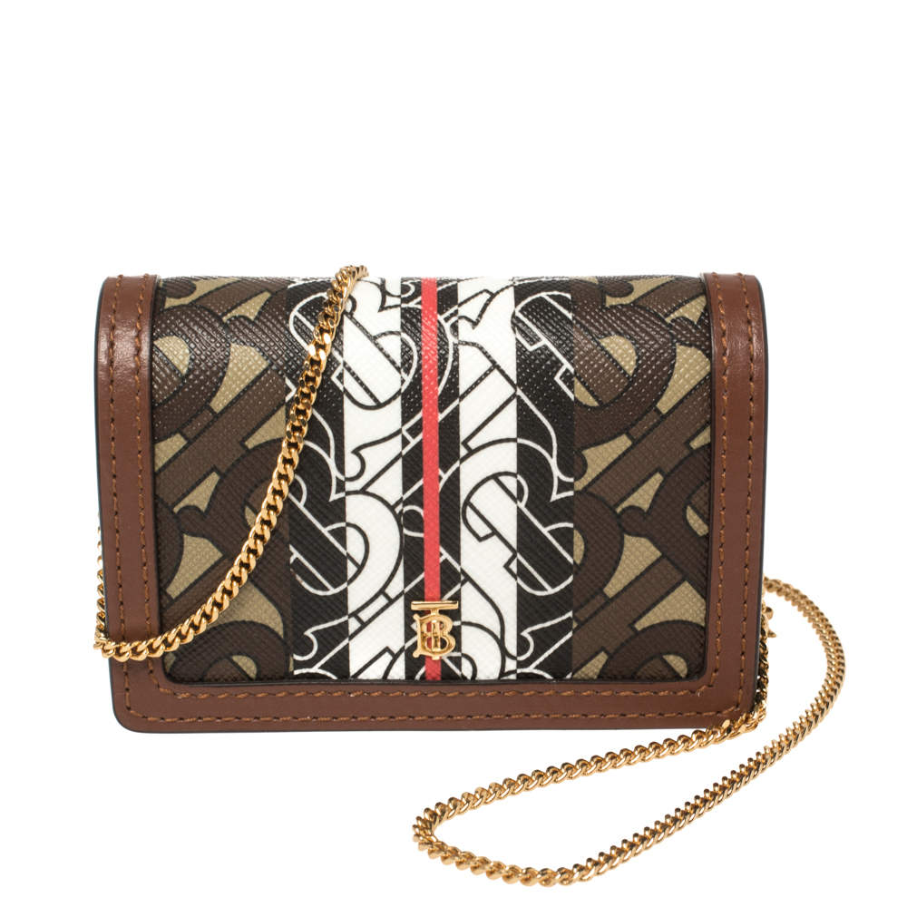 Pre Owned Burberry Brown TB-Print Coated Canvas and Leather Crossbody Bag