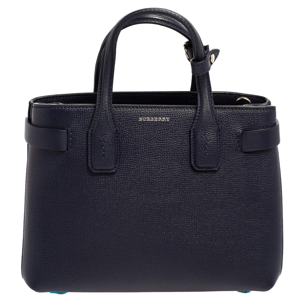 Burberry Blue Leather Small Banner Tote
