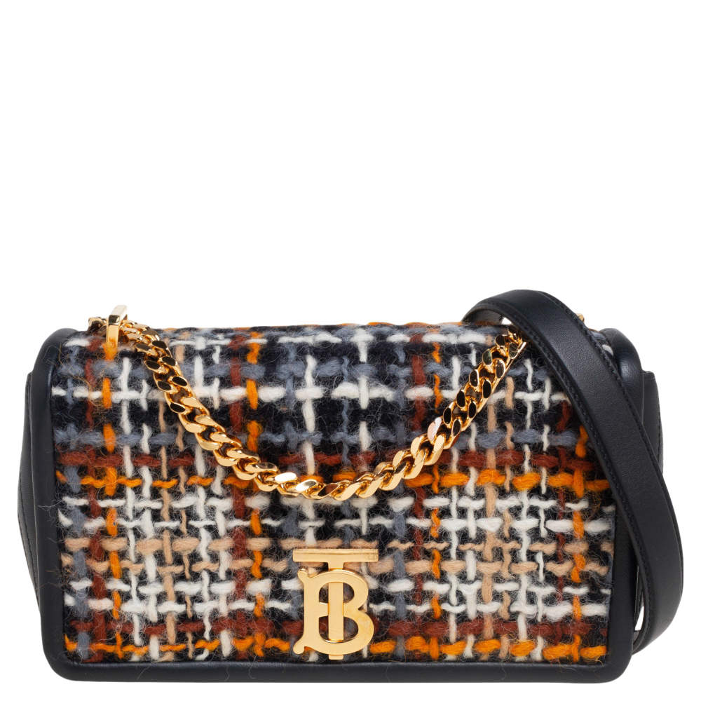 Burberry Black Tweed and Leather Small Lola Chain Shoulder Bag