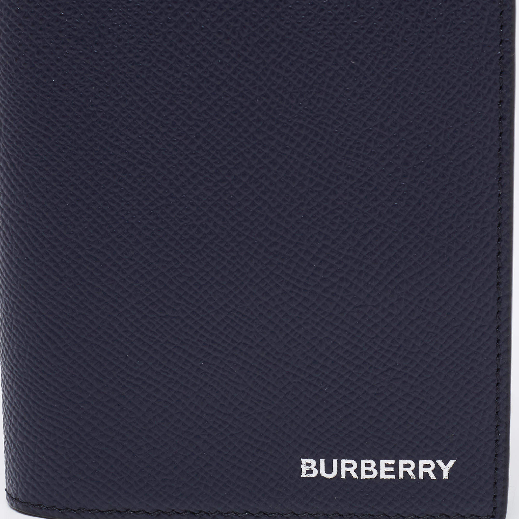 Burberry Navy Blue Grained Leather Cavendish Bifold Wallet Burberry