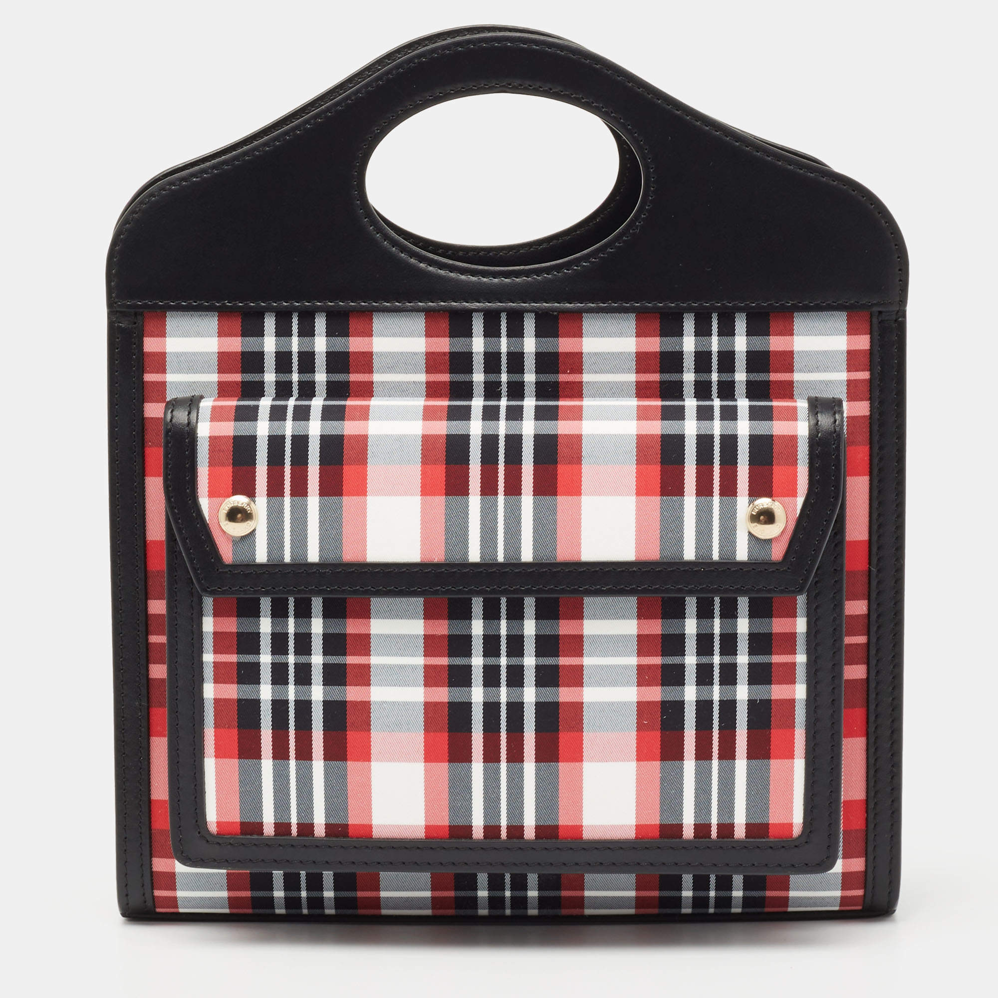 Pre Owned Burberry Black/Red Check Nylon and Leather Mini Pocket Bag