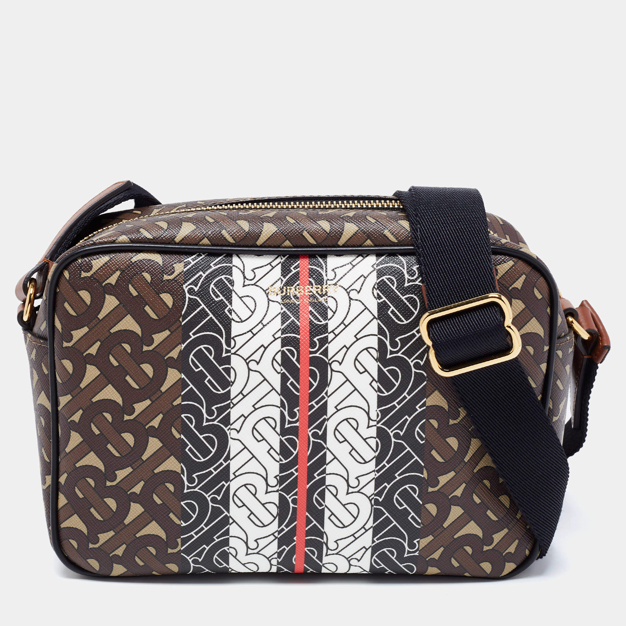 Burberry Brown Monogram Coated Canvas Stripe Crossbody Bag