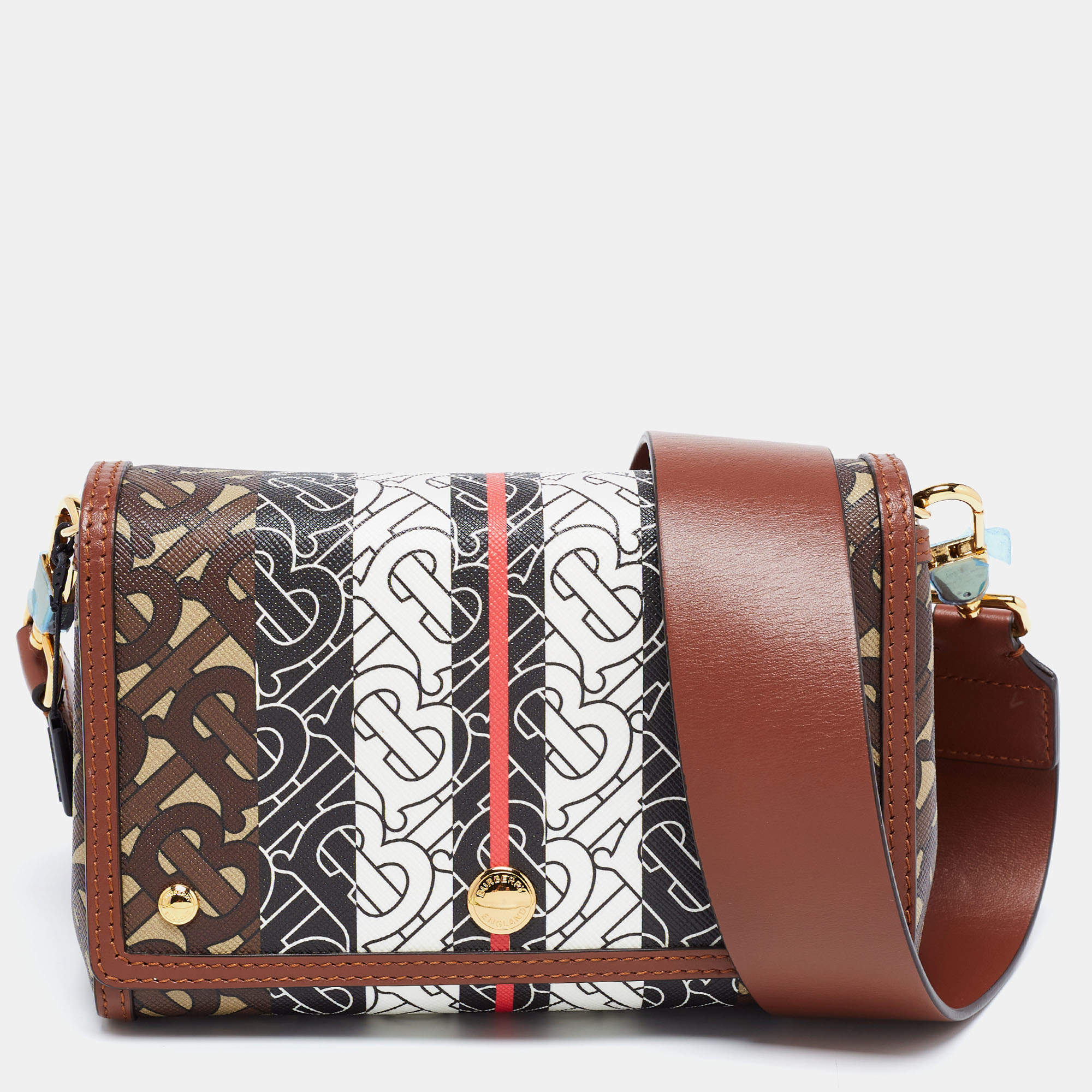 Burberry Brown TB Print Coated Canvas and Leather Hackberry Crossbody