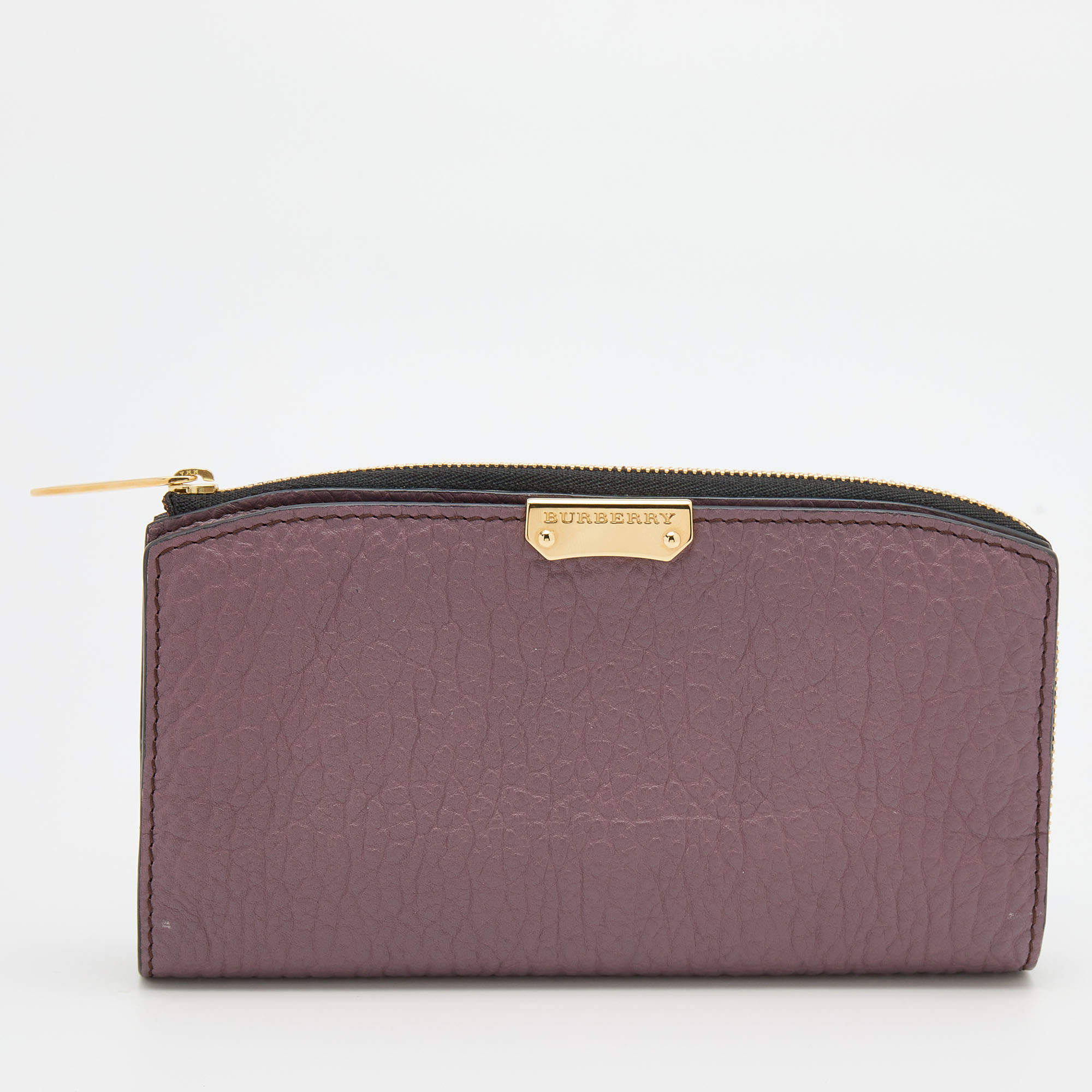 Burberry Purple Textured Leather Zip Around Compact Wallet Burberry | TLC