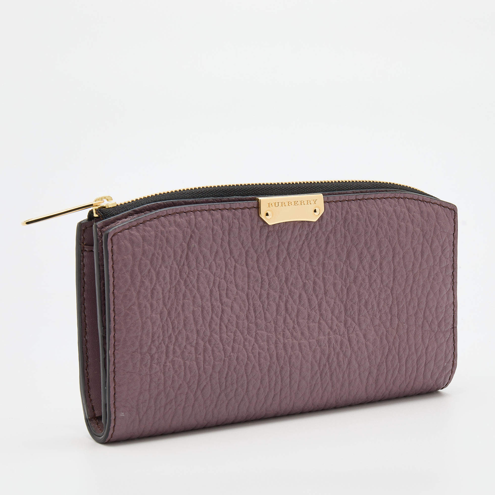 Burberry Purple Textured Leather Zip Around Compact Wallet Burberry | TLC