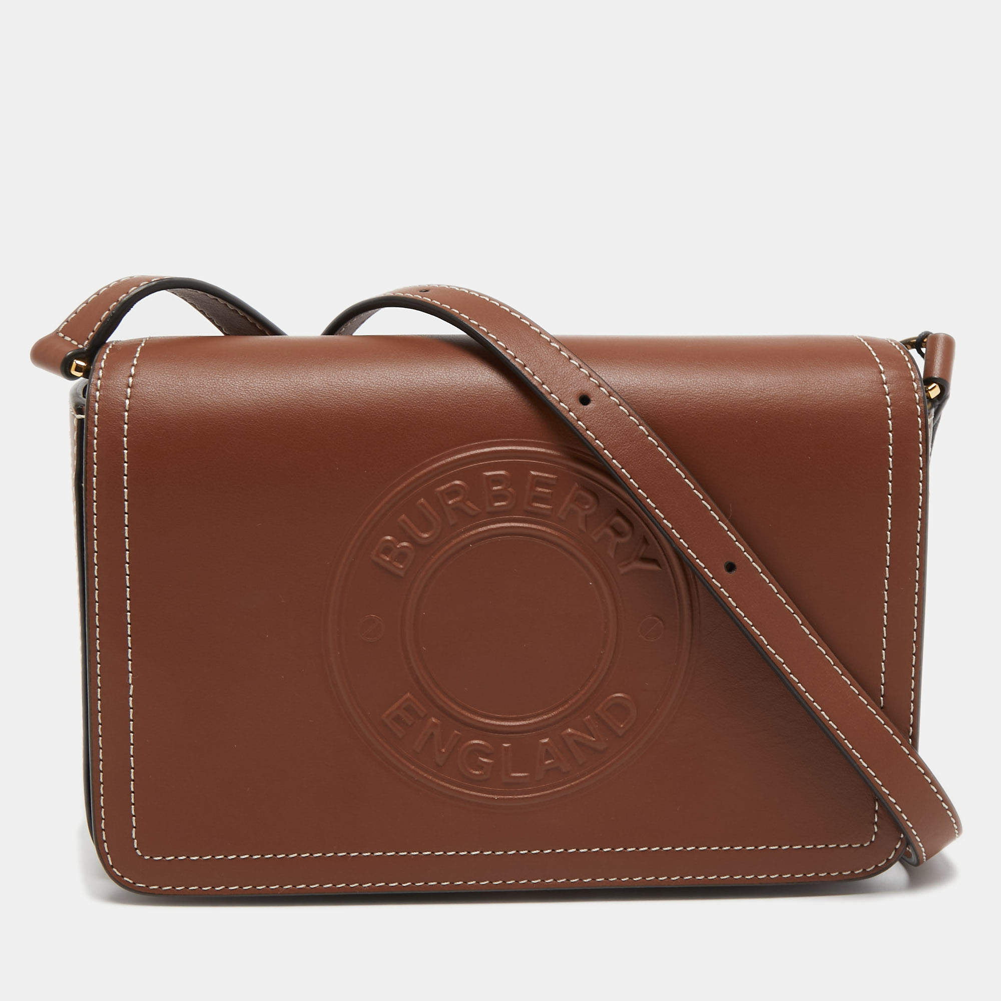 Pre Owned Burberry Tan Leather Hampshire Crossbody Bag