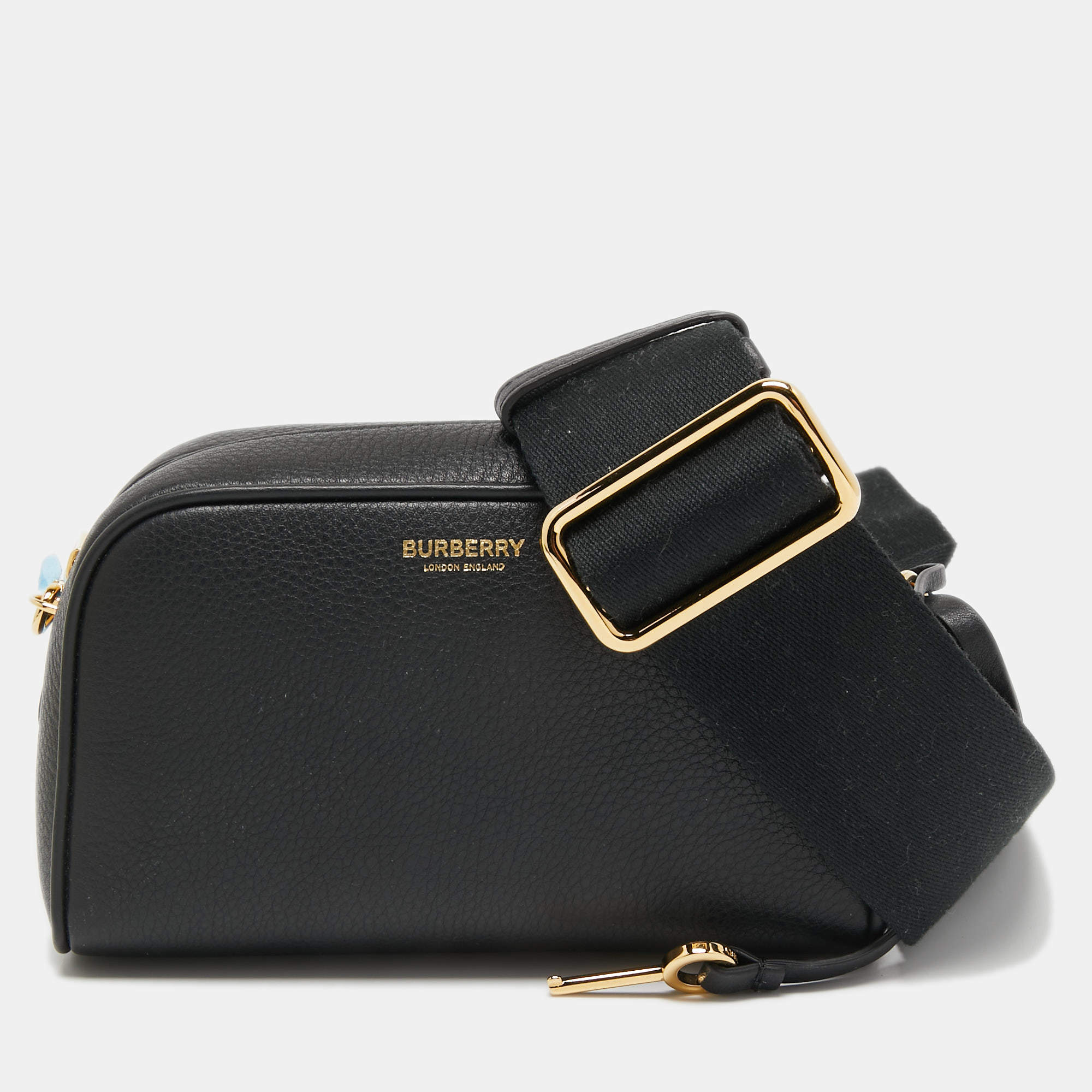 Burberry Black Leather Small Cube Zip Crossbody Bag