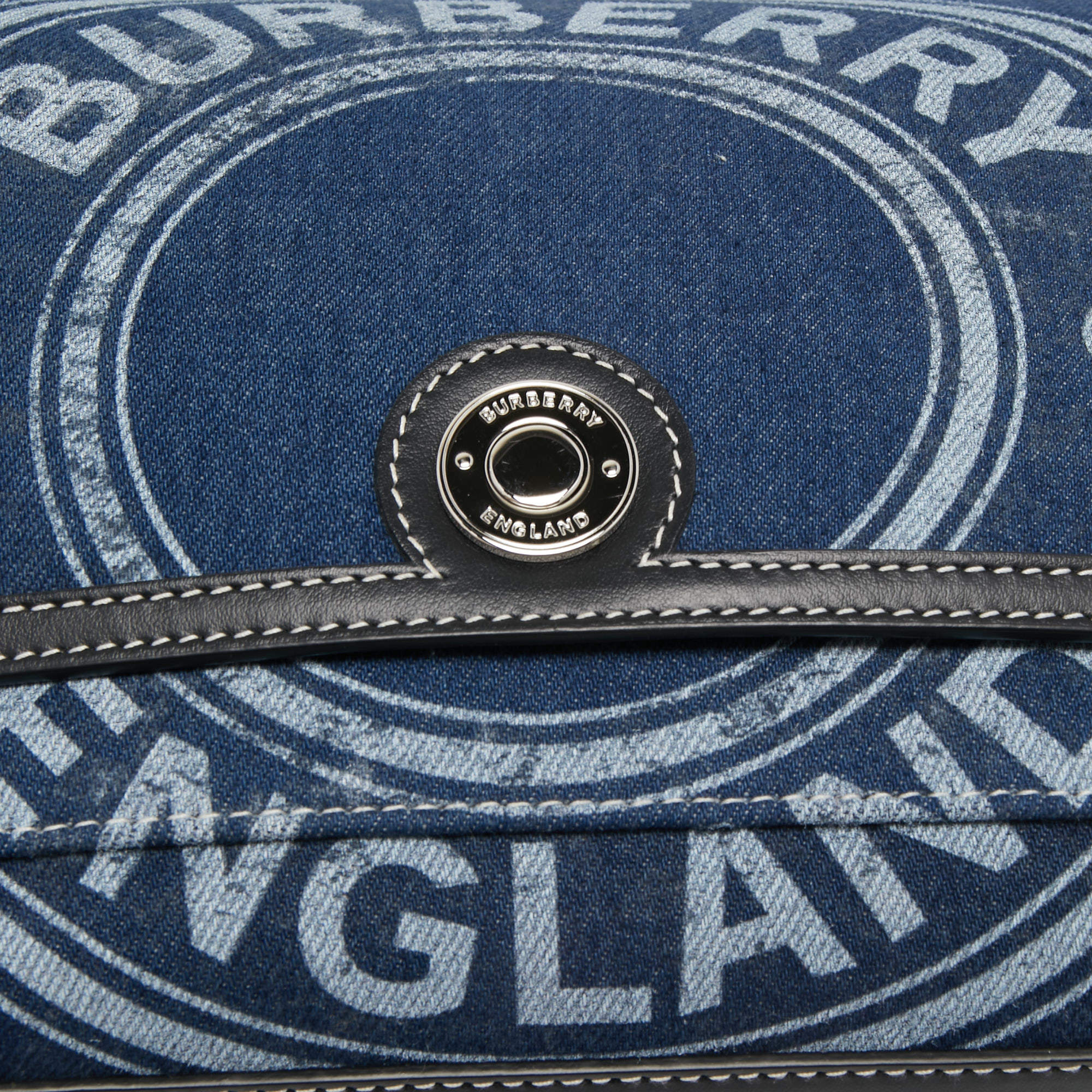 Burberry Blue/Black Denim And Leather Medium Note Logo Print Crossbody Bag  Burberry | The Luxury Closet