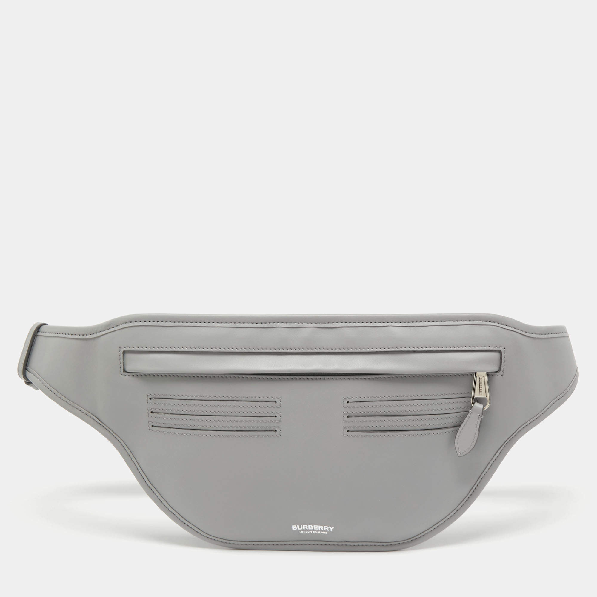 Pre Owned Burberry Grey Leather Brummell Belt Bag