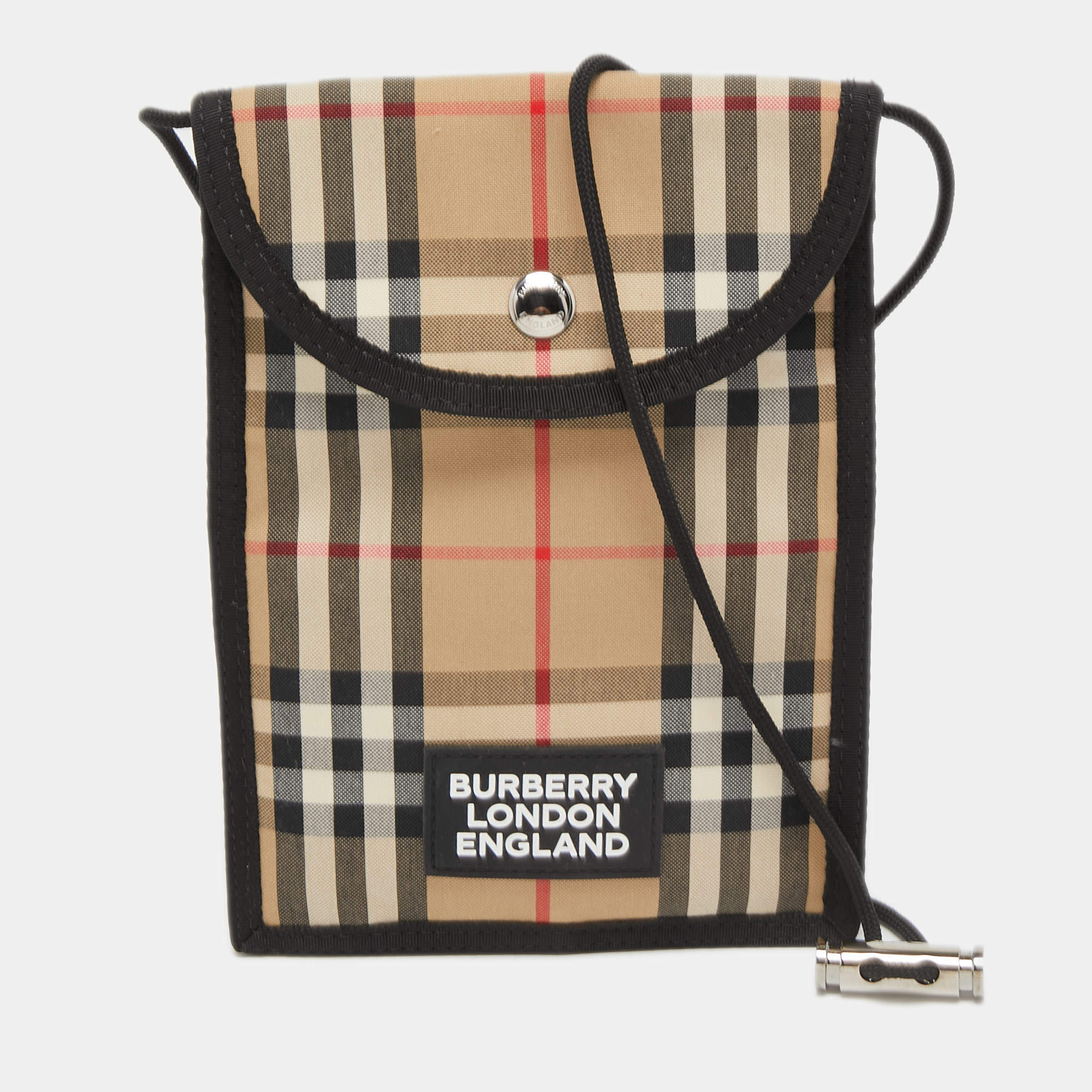 Pre Owned Burberry Beige/Black Vintage Check Phone Crossbody Bag