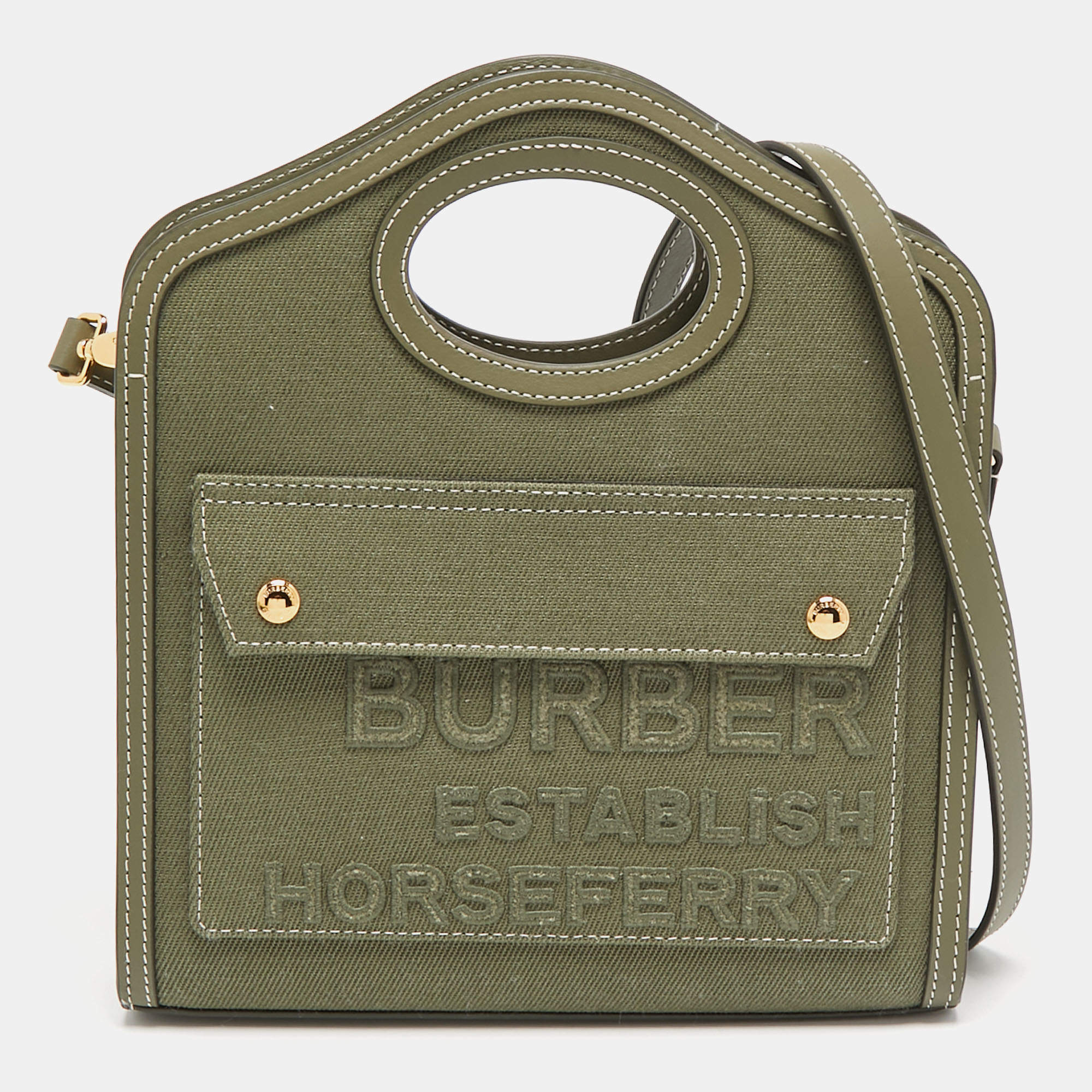 مملوكة مسبقًا Burberry Olive Green Canvas and Leather Mini Pocket Bag
