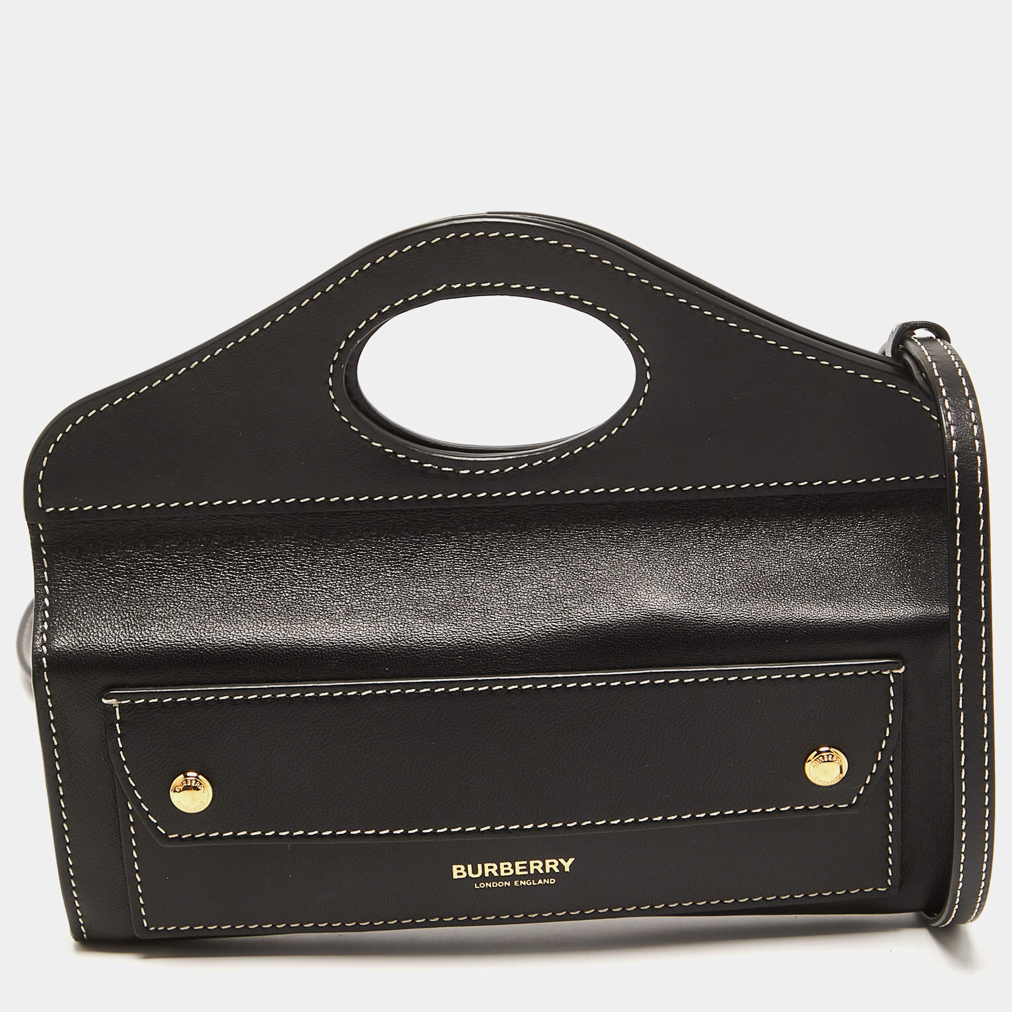 Pre Owned Burberry Black Leather Mini Pocket Strap Clutch