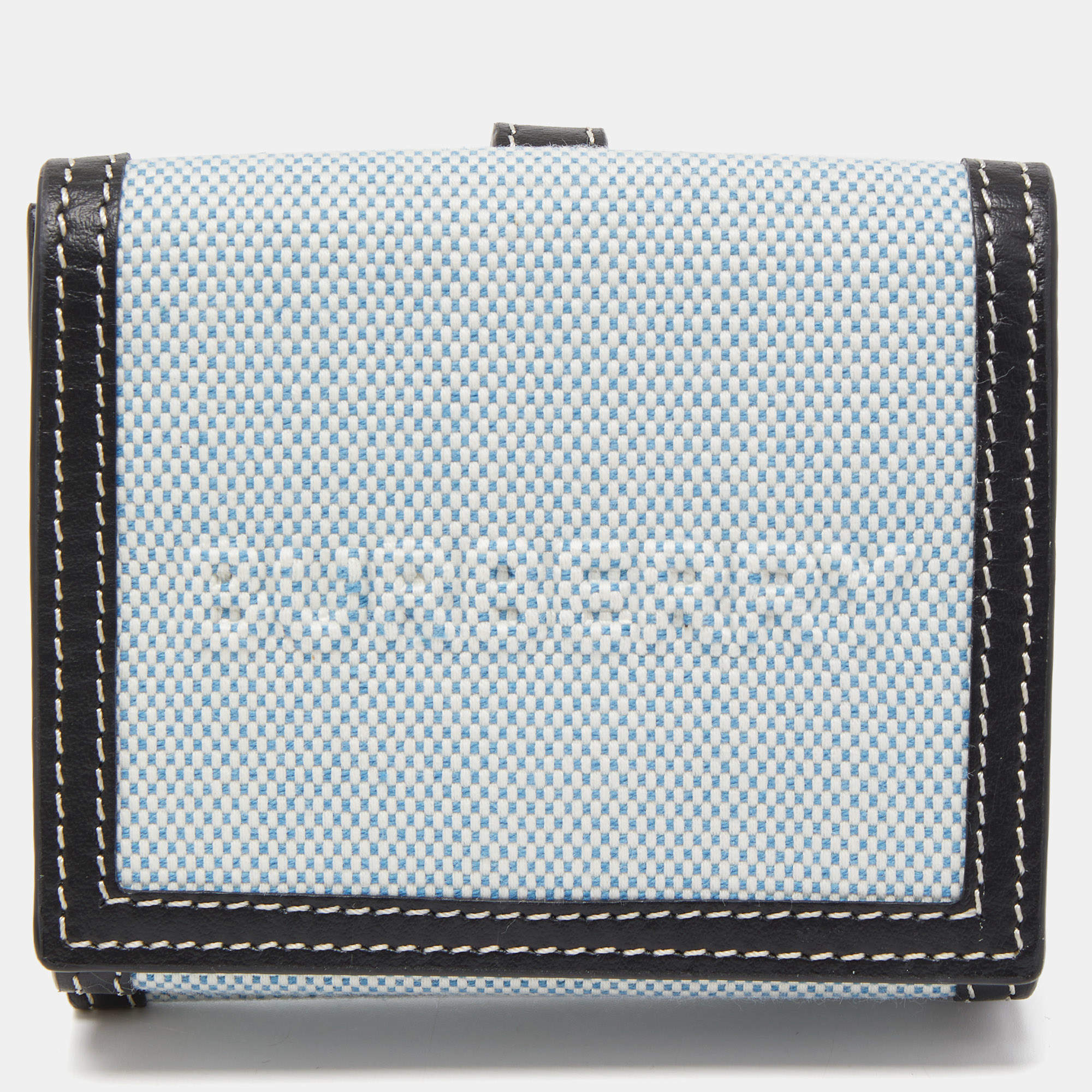 Pre Owned Burberry Light Blue/Black Canvas and Leather Luna French Wallet
