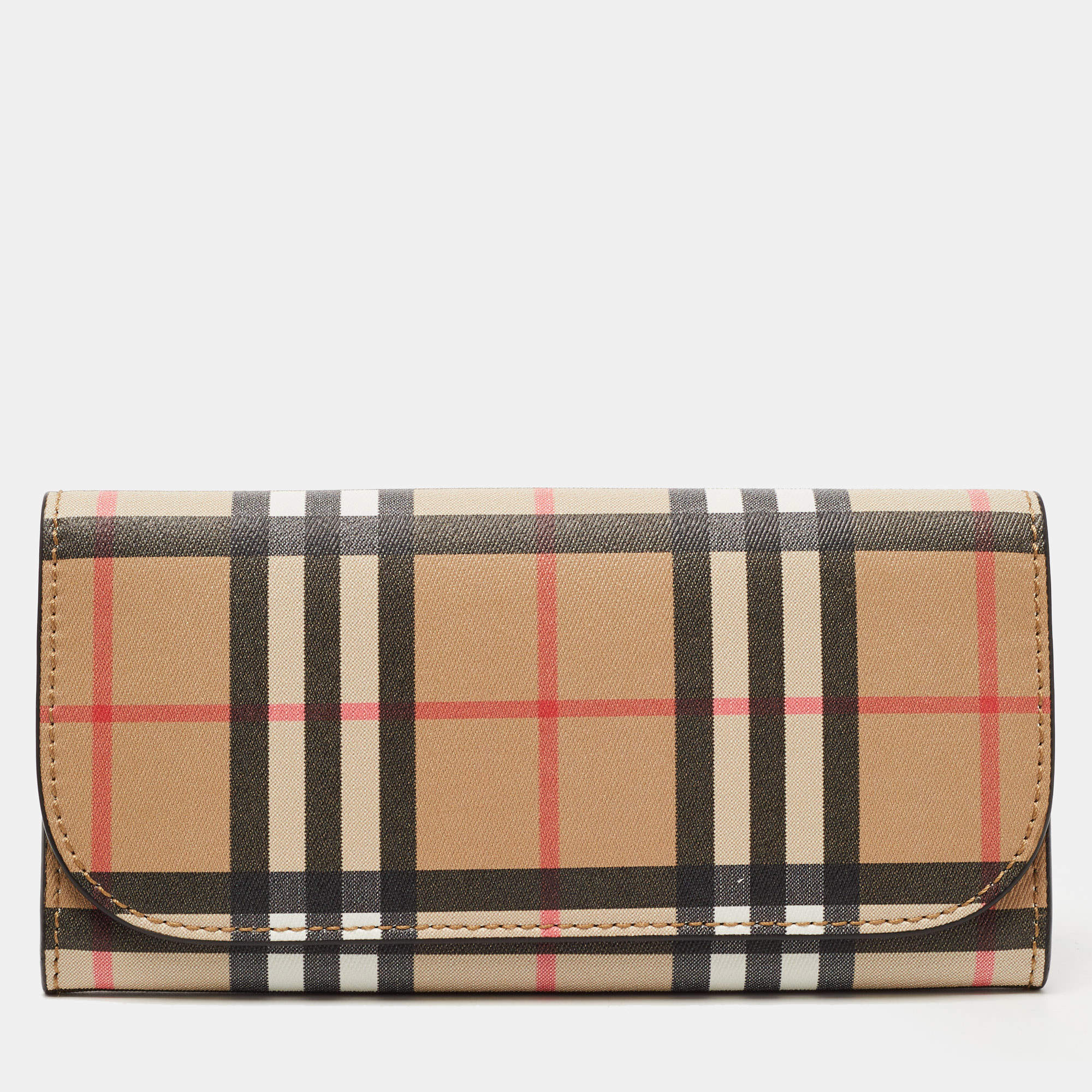 Burberry Beige House Check Coated Canvas Flap Continental Wallet