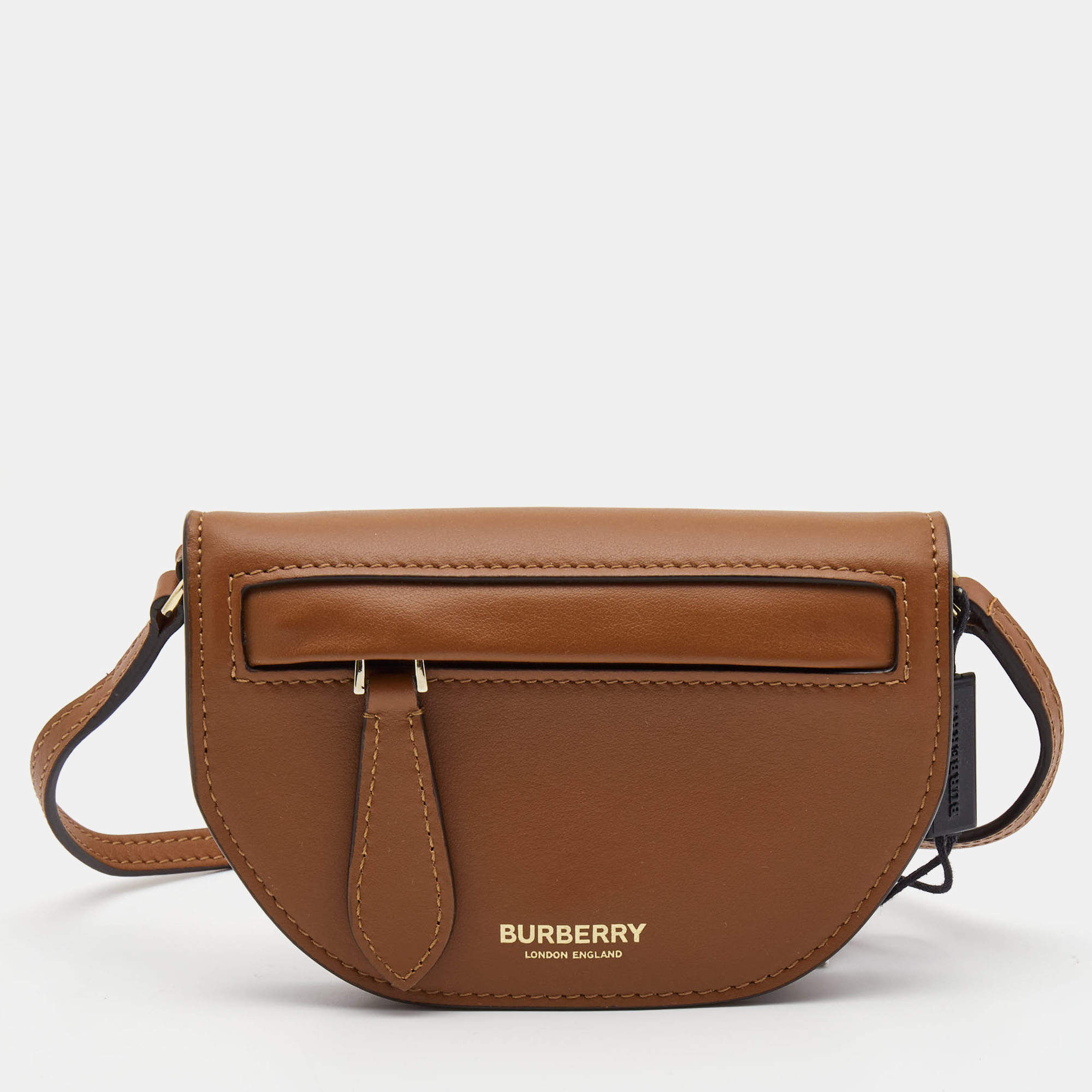 Pre Owned Burberry Brown Leather Micro Olympia Crossbody Bag