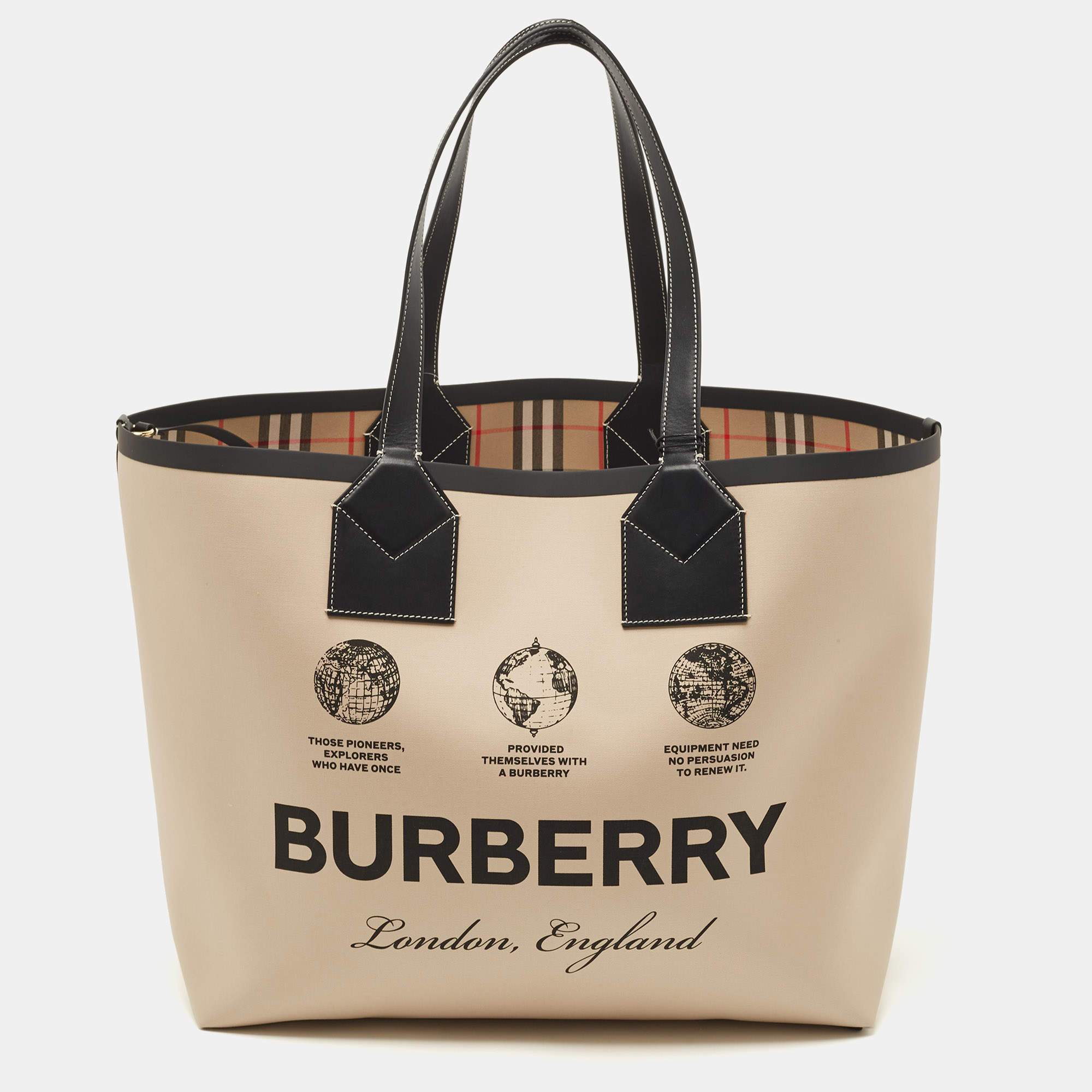 Pre Owned Burberry Beige Fabric Large London Tote