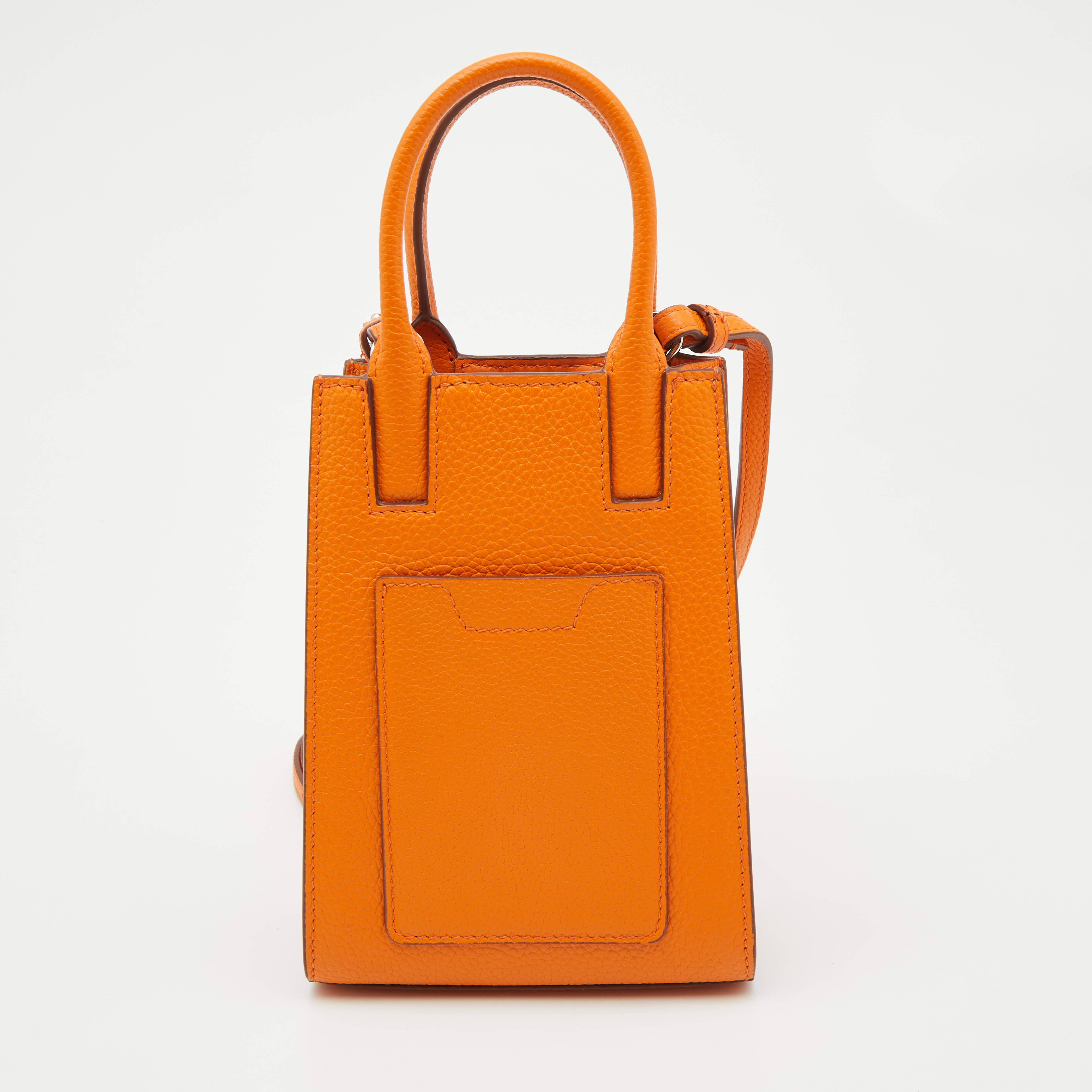 Orange-yellow Leather Mini tote bag with strap