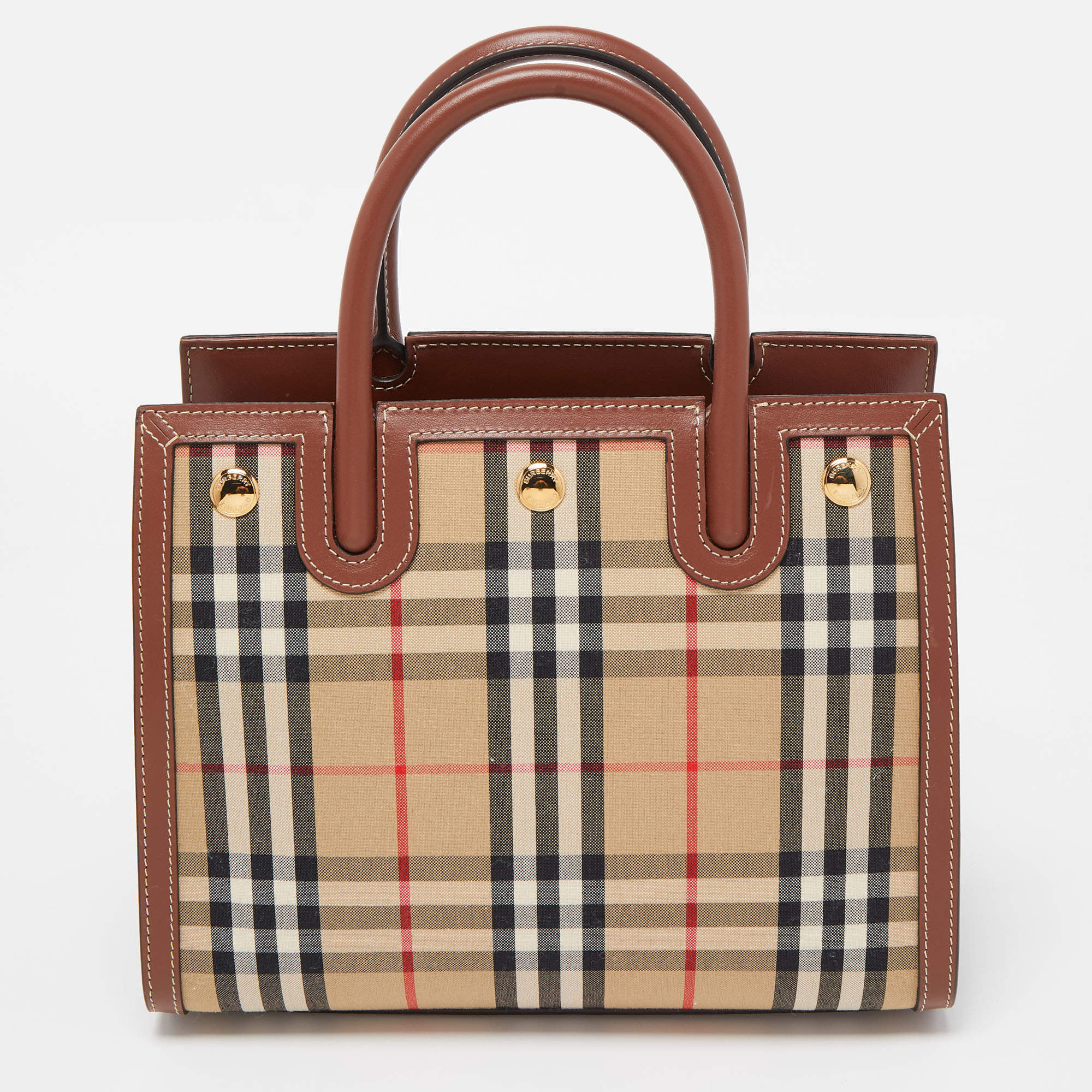 Burberry Exaggerated Check and Leather Tote Bag Archive Beige