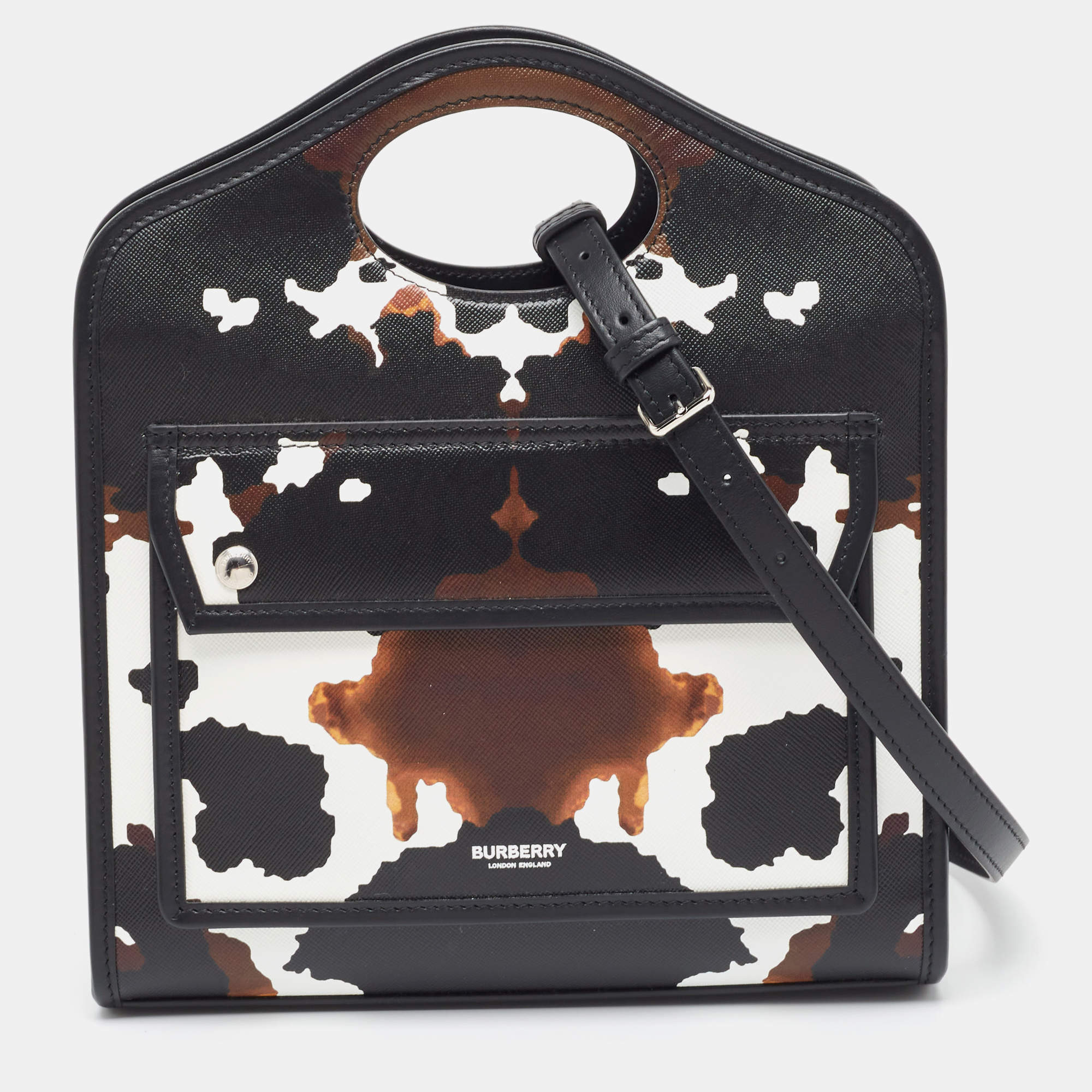 Pre Owned Burberry Black Camouflage Print Leather Mini Pocket Bag