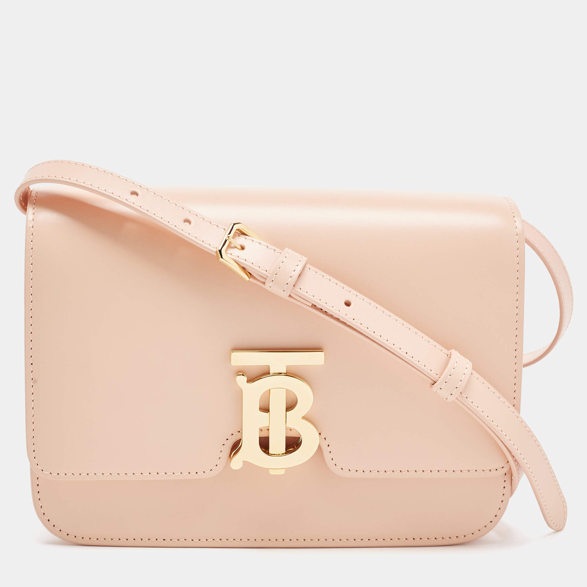 Pre Owned حقيبة كتف بربري TB  جلد وكانفاس رصاصي/أسود صغيرة 