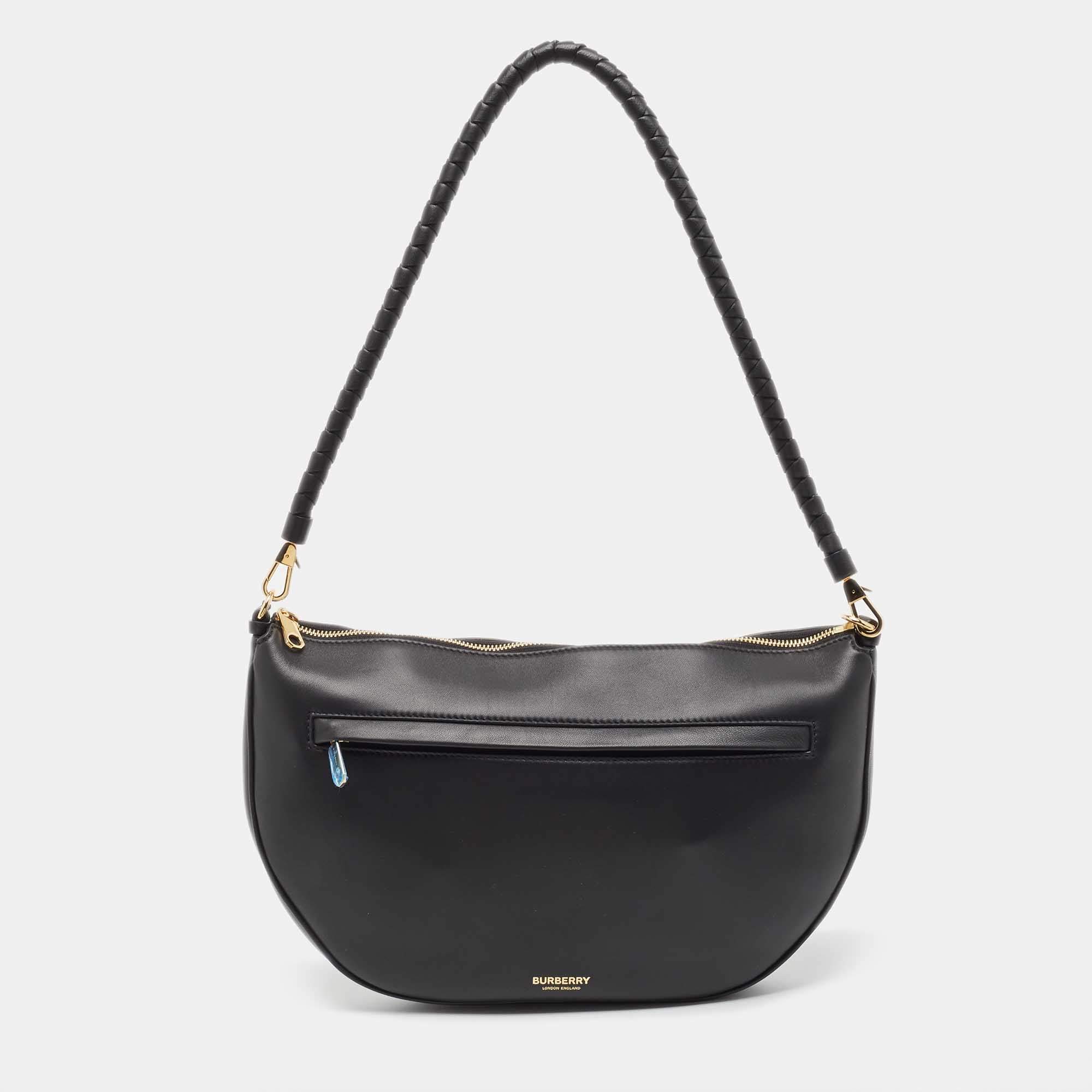 Pre Owned Burberry Black Leather Large Olympia Shoulder Bag