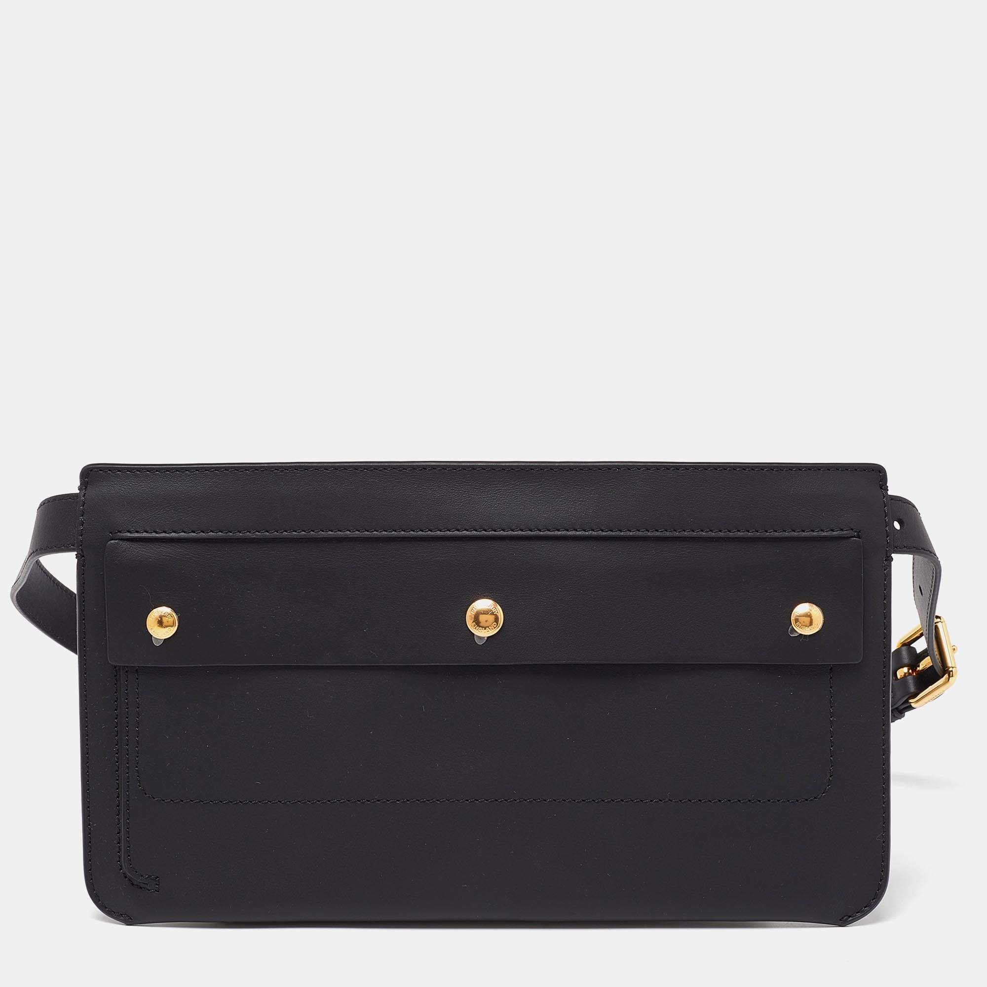 Pre Owned Burberry Black Leather Slim Belt Bag